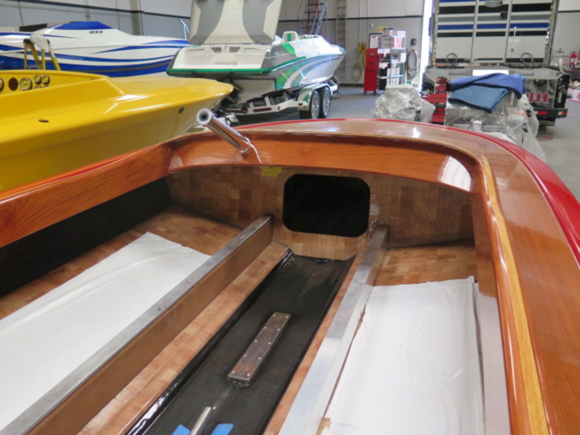 NEW 20' Raysoncraft Semi V-Bottom Wood Deck V-Drive Custom Race Hull w/ Partial Rigging, SOLD AS IS - Image 9 of 24