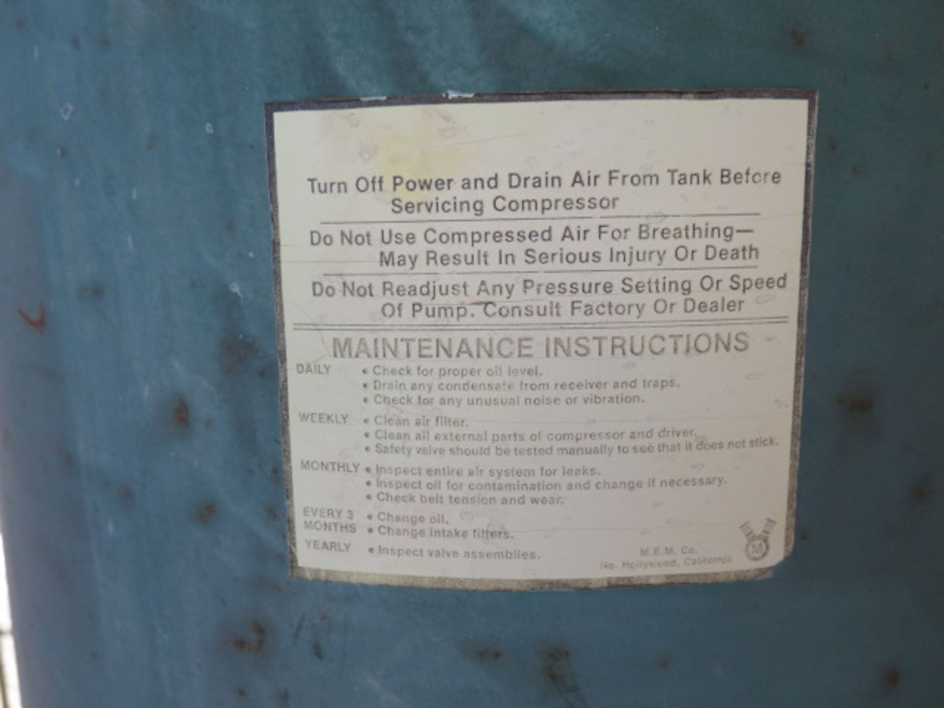 Curtis Air Compressor w/ Vertical Air Tank (SOLD AS-IS - NO WARRANTY) - Image 8 of 8