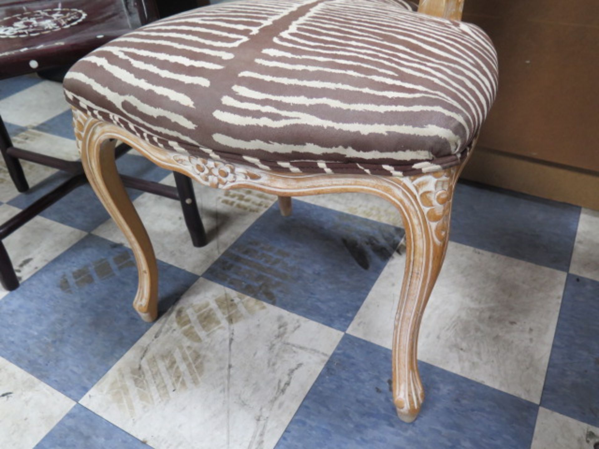 Vintage Corner Chair w/ Mother of Pearl Inlays and Vintage Style French Cane Back Chair (SOLD AS-IS - Image 9 of 10