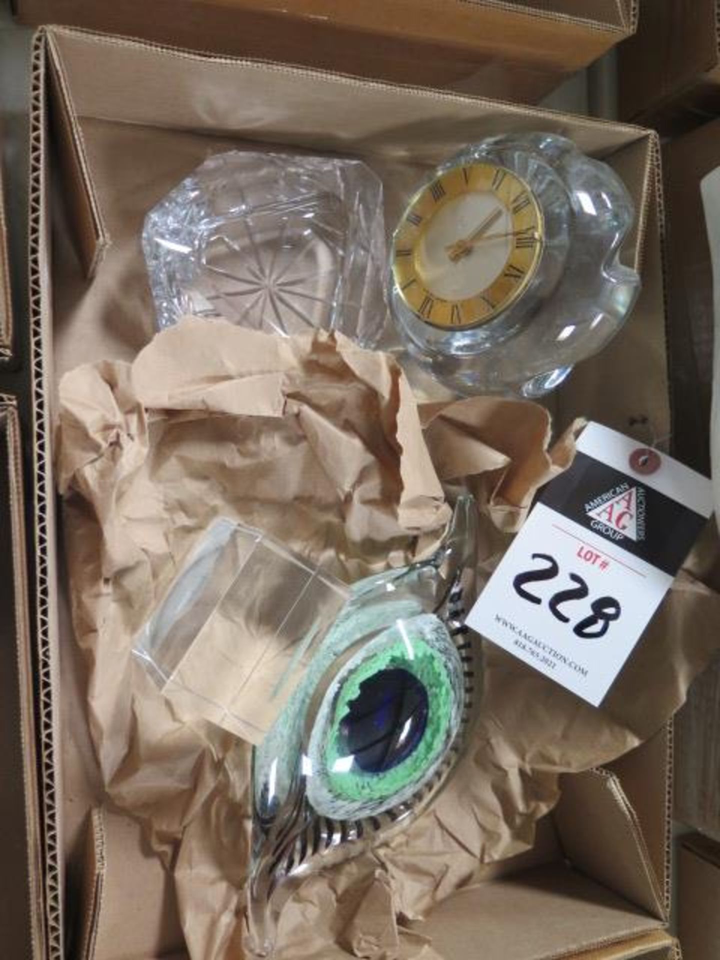 CH Hour (France) Glass Clock, Glass "Eye" and Cut Glass Dish (SOLD AS-IS - NO WARRANTY)