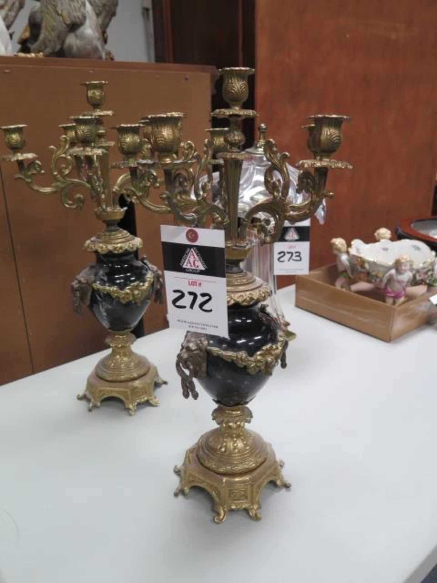 Brass and Marble Candelabras (2) (SOLD AS-IS - NO WARRANTY)