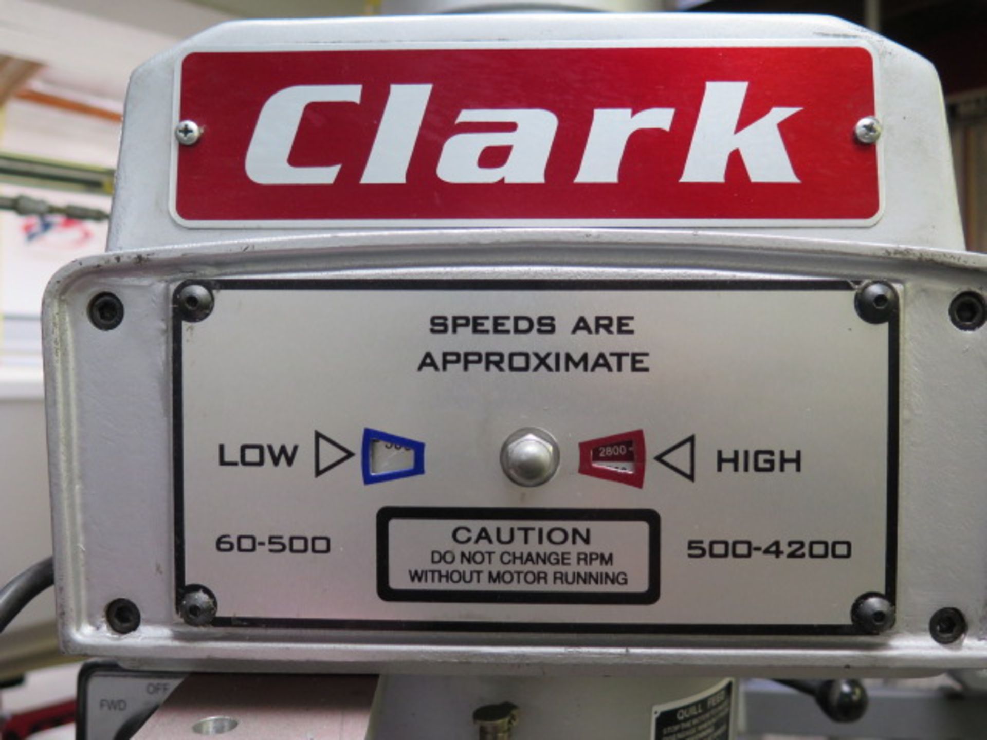 2012 Clark 2VS Vertical Mill s/n 121424 w/Sony SDS6-2V Prog DRO, 3Hp Motor, 60-4200 Dial, SOLD AS IS - Image 4 of 13