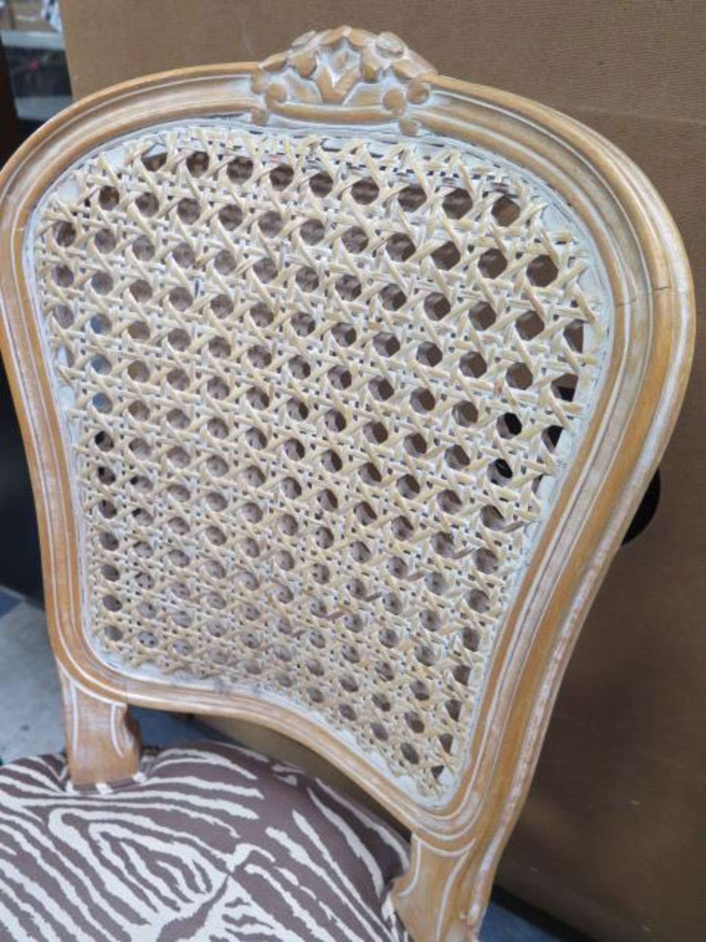 Vintage Corner Chair w/ Mother of Pearl Inlays and Vintage Style French Cane Back Chair (SOLD AS-IS - Image 10 of 10