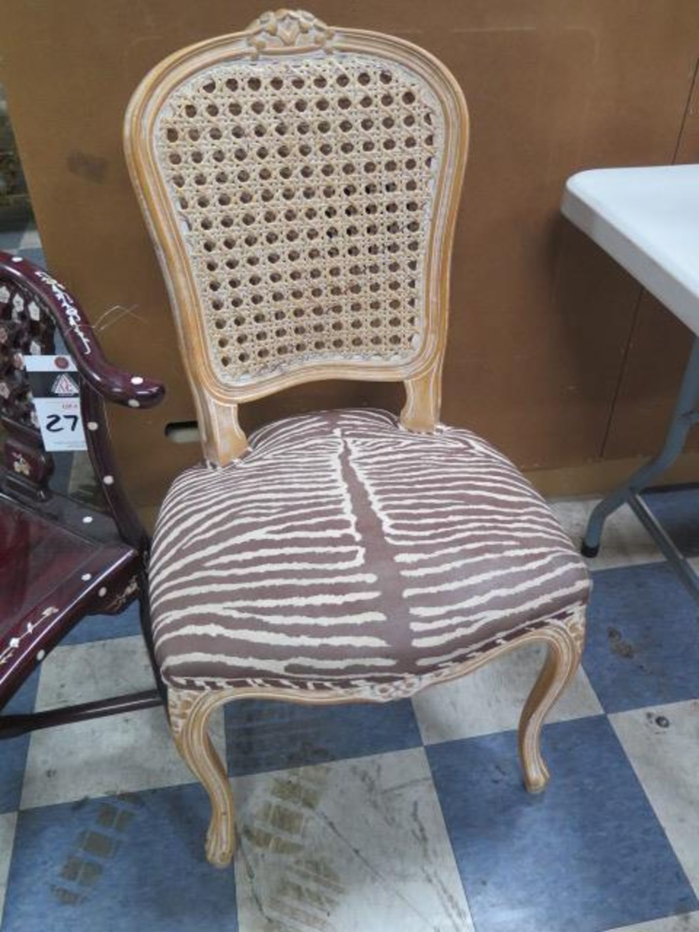 Vintage Corner Chair w/ Mother of Pearl Inlays and Vintage Style French Cane Back Chair (SOLD AS-IS - Image 8 of 10