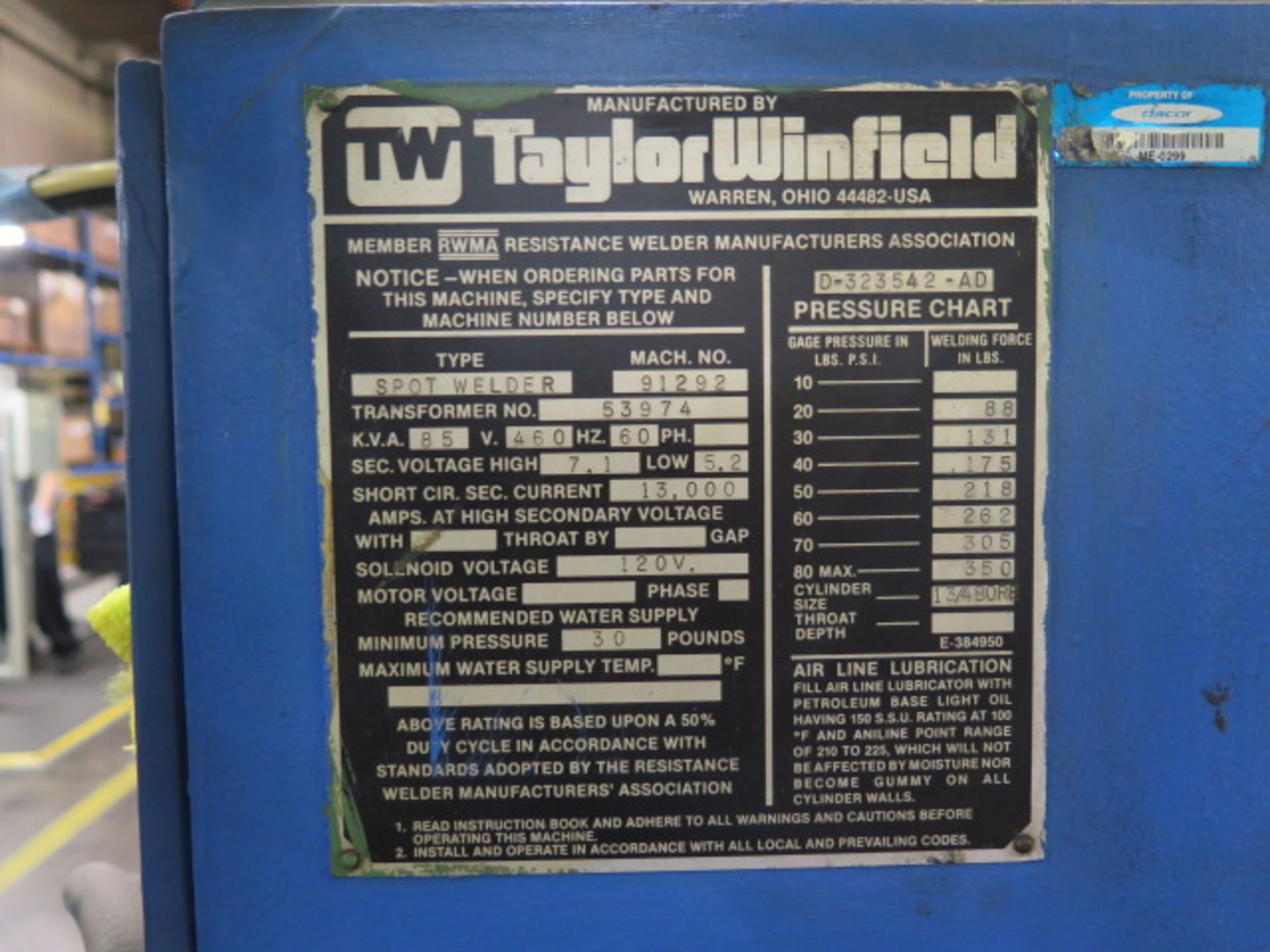 Taylor Winfield 18" 85kVA Traversing Spot Welder s/n 91292 w/ Miyachi STA-100A SOLD AS IS - Image 11 of 11