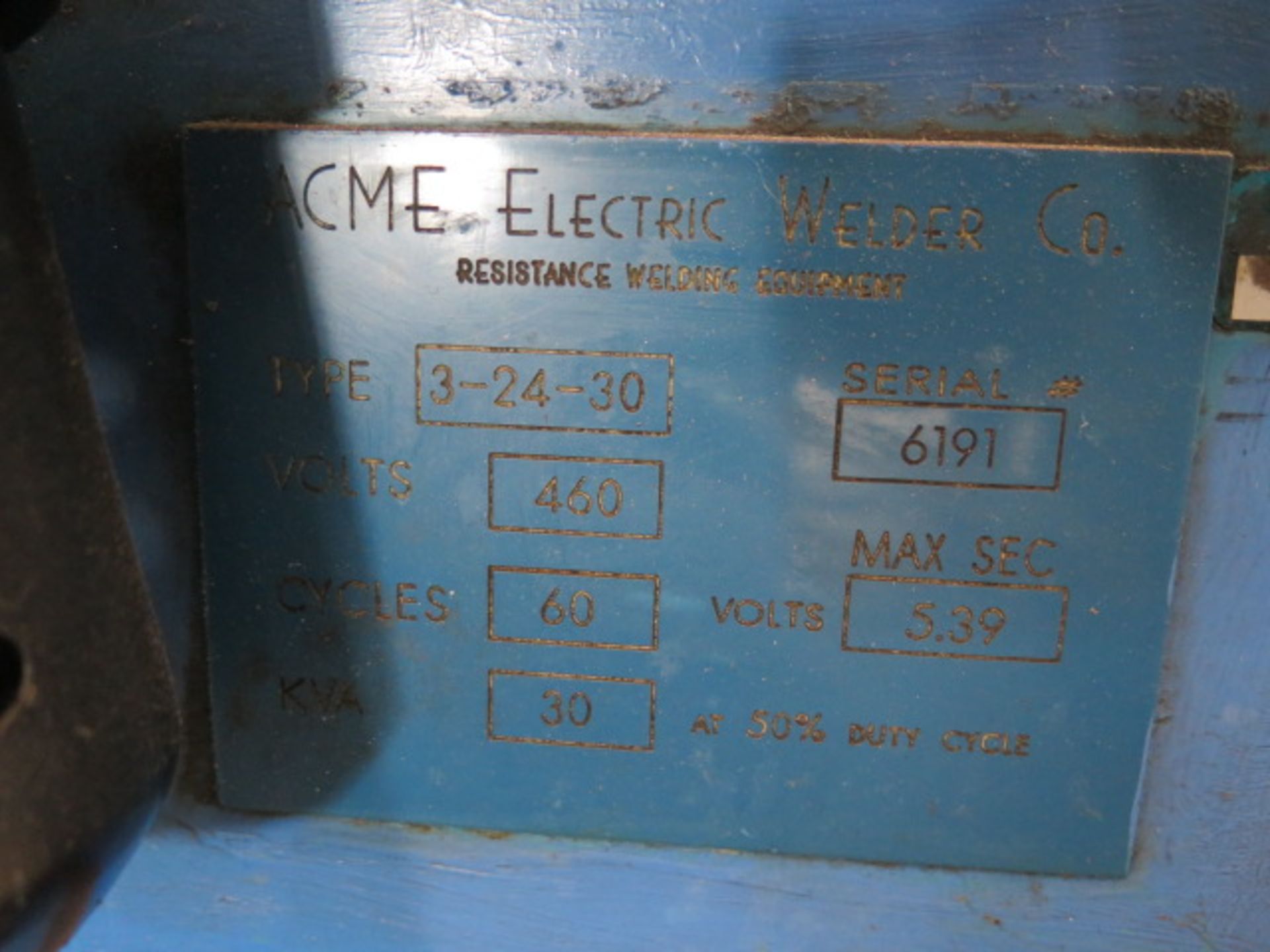 Acme Type 3-24-30 30kVA Spot Welder s/n 6191 w/ iii Resistance Welding Controls (SOLD AS-IS - NO WA - Image 9 of 9