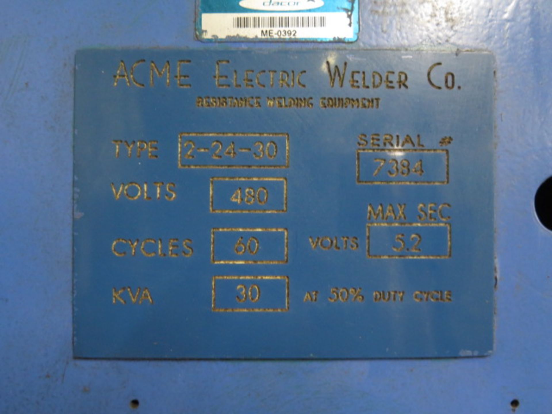Acme Type 2-24-30 30kVA Spot Welder s/n 7384 w/ iii Resistance Welding Controls (SOLD AS-IS - NO WA - Image 9 of 9