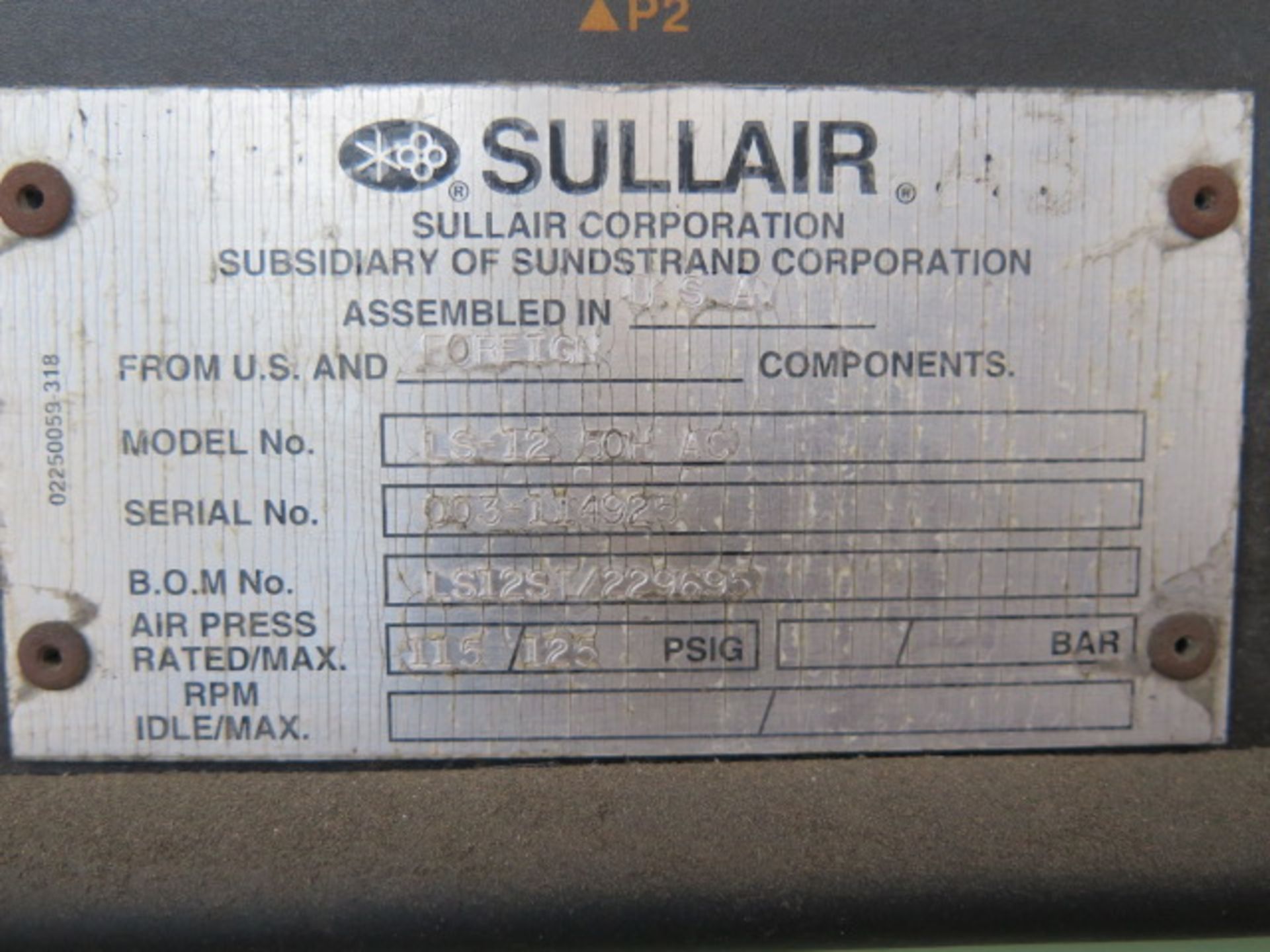 Sullaire LS-12-50H-AC 50Hp Rotary Air Compressor s/n 003-114925 (SOLD AS-IS - NO WARRANTY) - Image 9 of 9