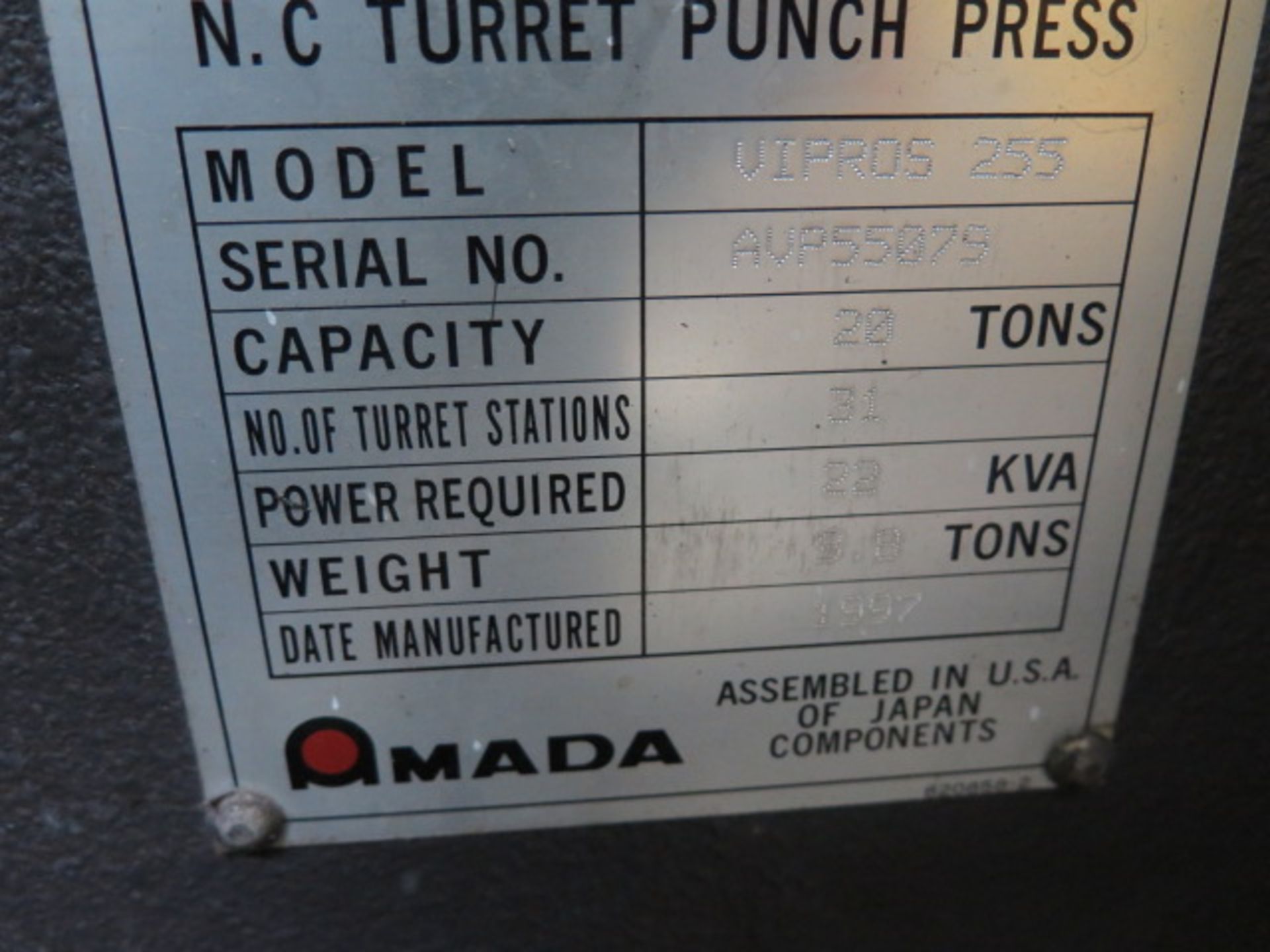 1997 Amada VIPROS 255 20 Ton 31-Station CNC Turret Press s/n AVP55079 w/ Fanuc 18-P Con, SOLD AS IS - Image 16 of 27