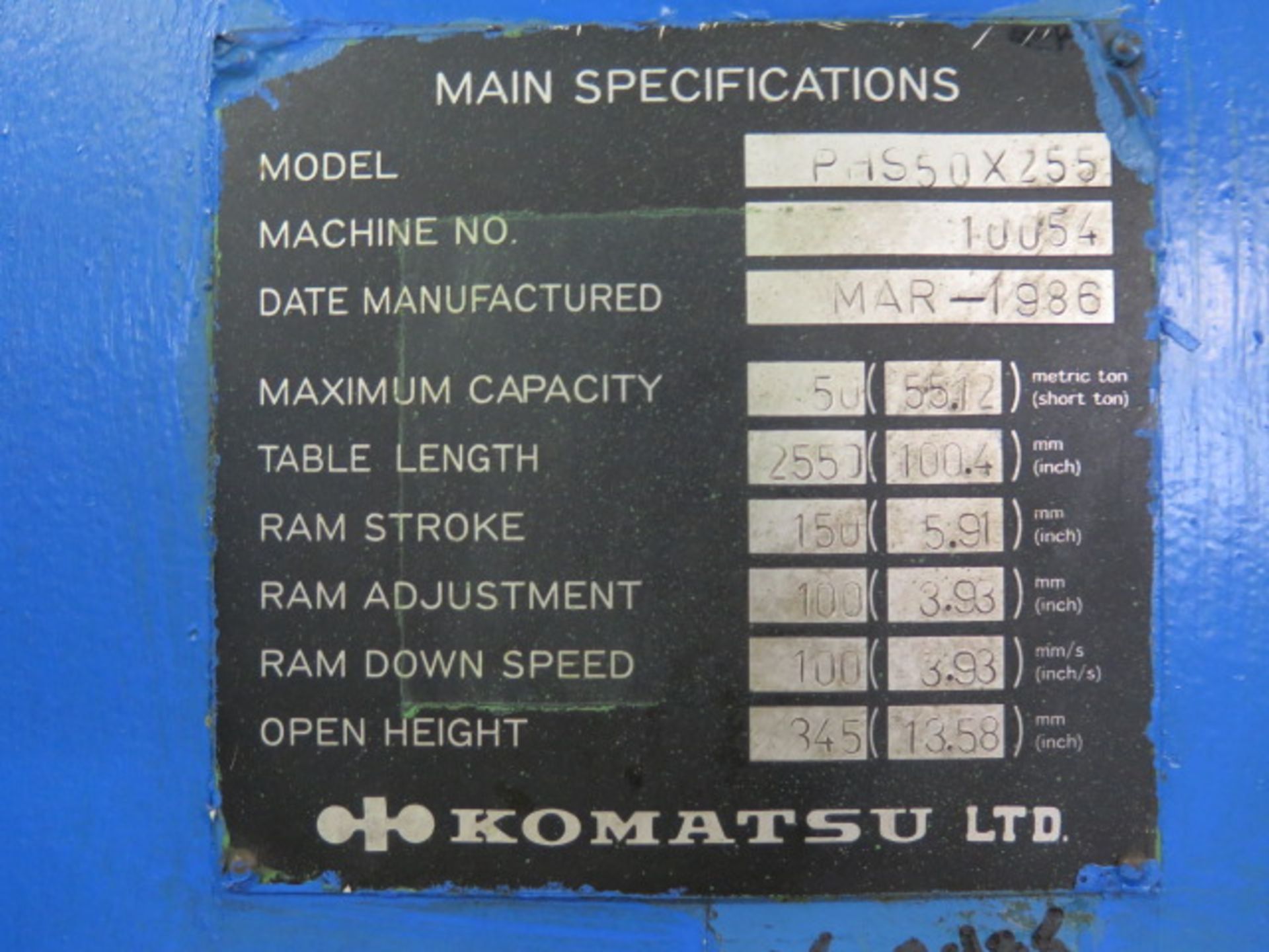 Komatsu PHS 50X255 50-Ton x 100" CNC Press Brake s/n 10054 w/ Autogauge G24 Controls, SOLD AS IS - Image 14 of 14