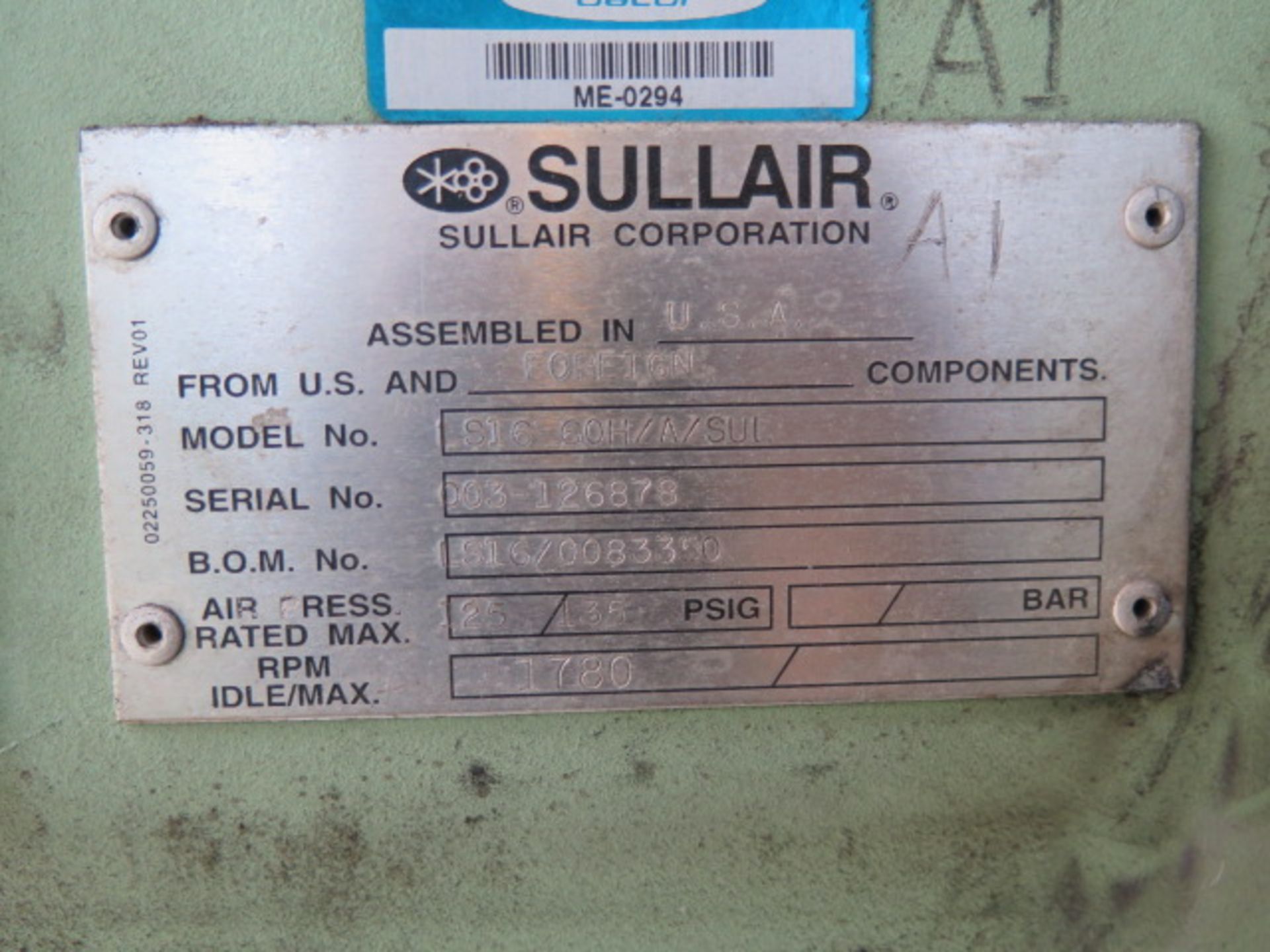 Sullaire LS-12-60H/A/SUL 50Hp Rotary Air Compressor s/n 003-126878 (SOLD AS-IS - NO WARRANTY) - Image 6 of 6