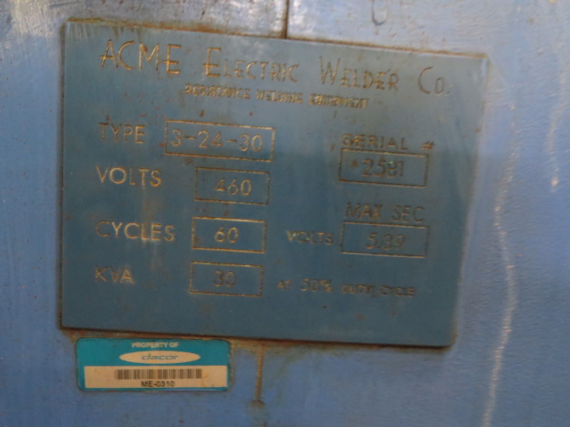 Acme Type 8-24-30 30kVA Spot Welder s/n 2581 w/ iii Resistance Welding Controls SOLD AS-IS - Image 8 of 8