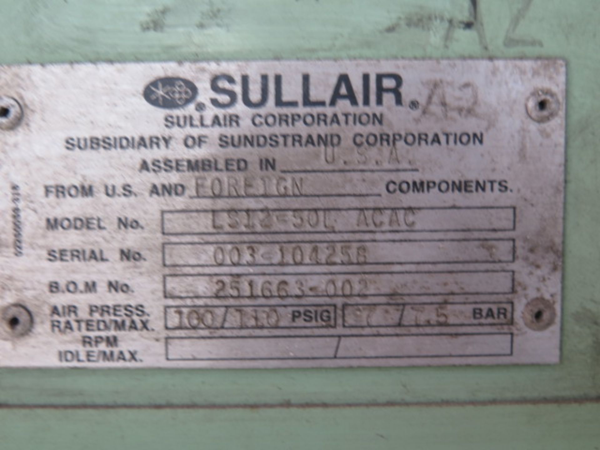 Sullaire LS-12-50L-ACAC 50Hp Rotary Air Compressor s/n 003-104258 (SOLD AS-IS - NO WARRANTY) - Image 8 of 8