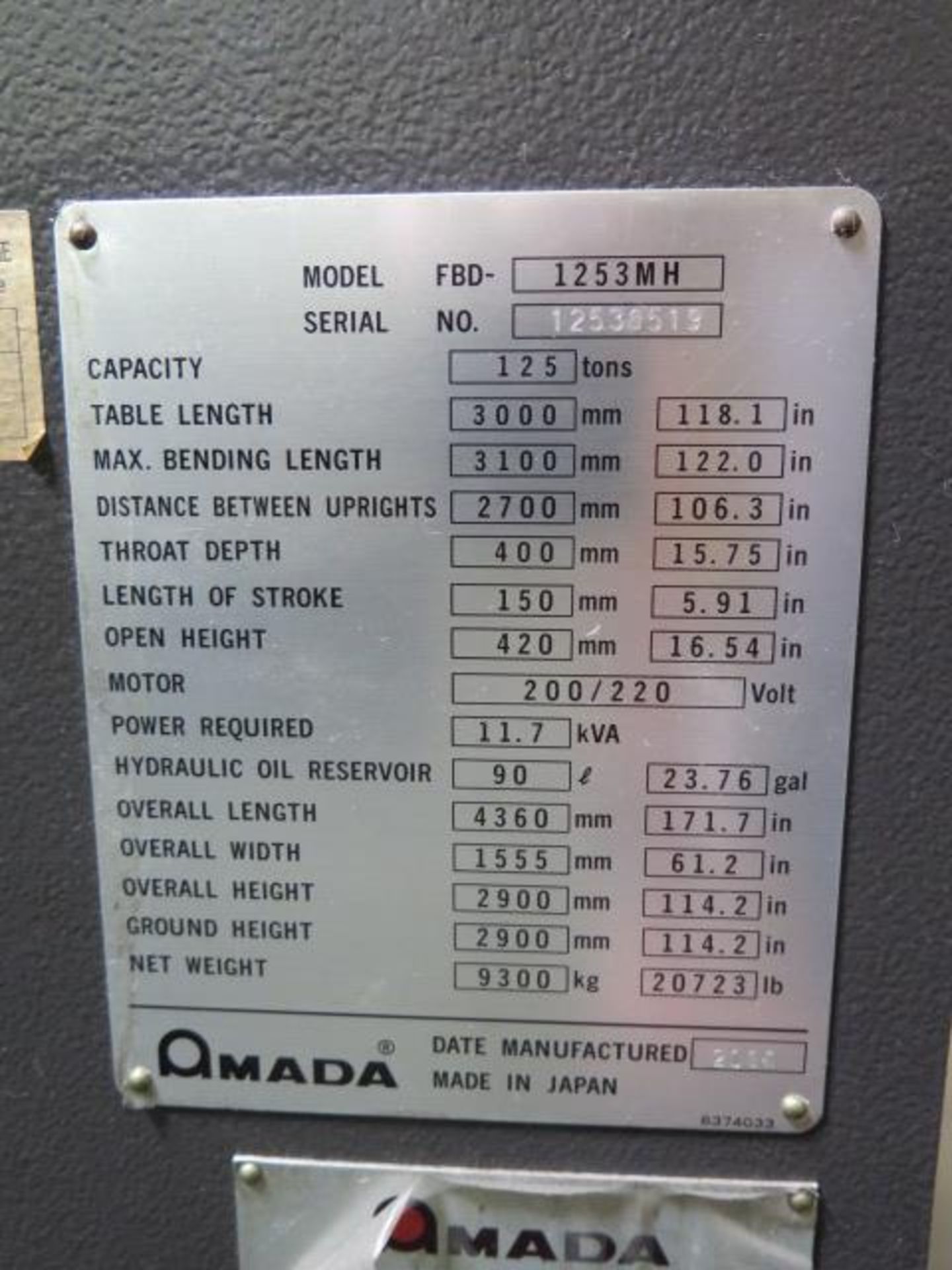 2000 Amada ASTRO-100 mdl.FcxB III-1253 125 Ton x 10' CNC Robotic Bending Cell, SOLD AS IS - Image 16 of 46