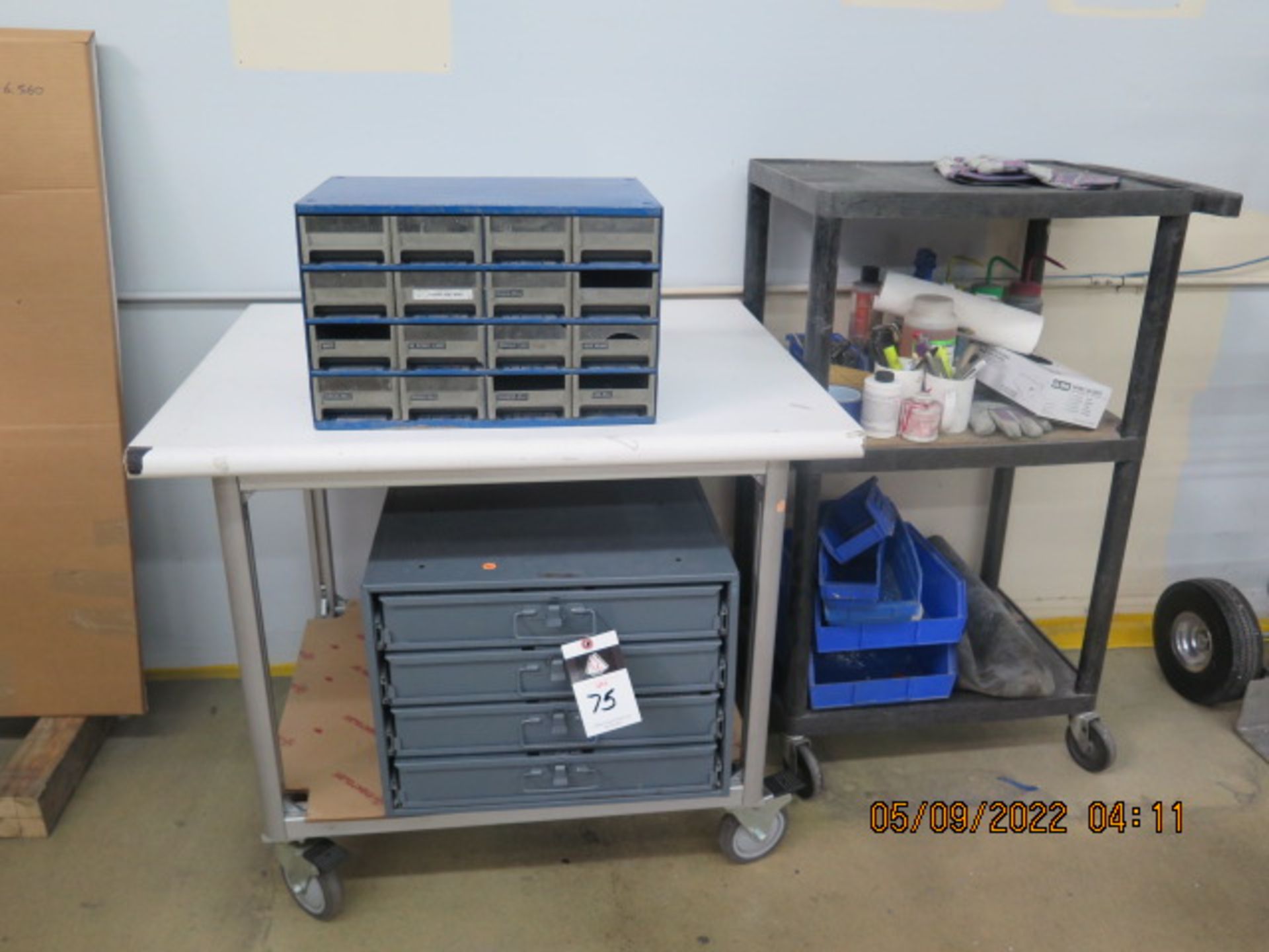 Hardware Cabinets and Hardware w/ Rolling Table (SOLD AS-IS - NO WARRANTY)