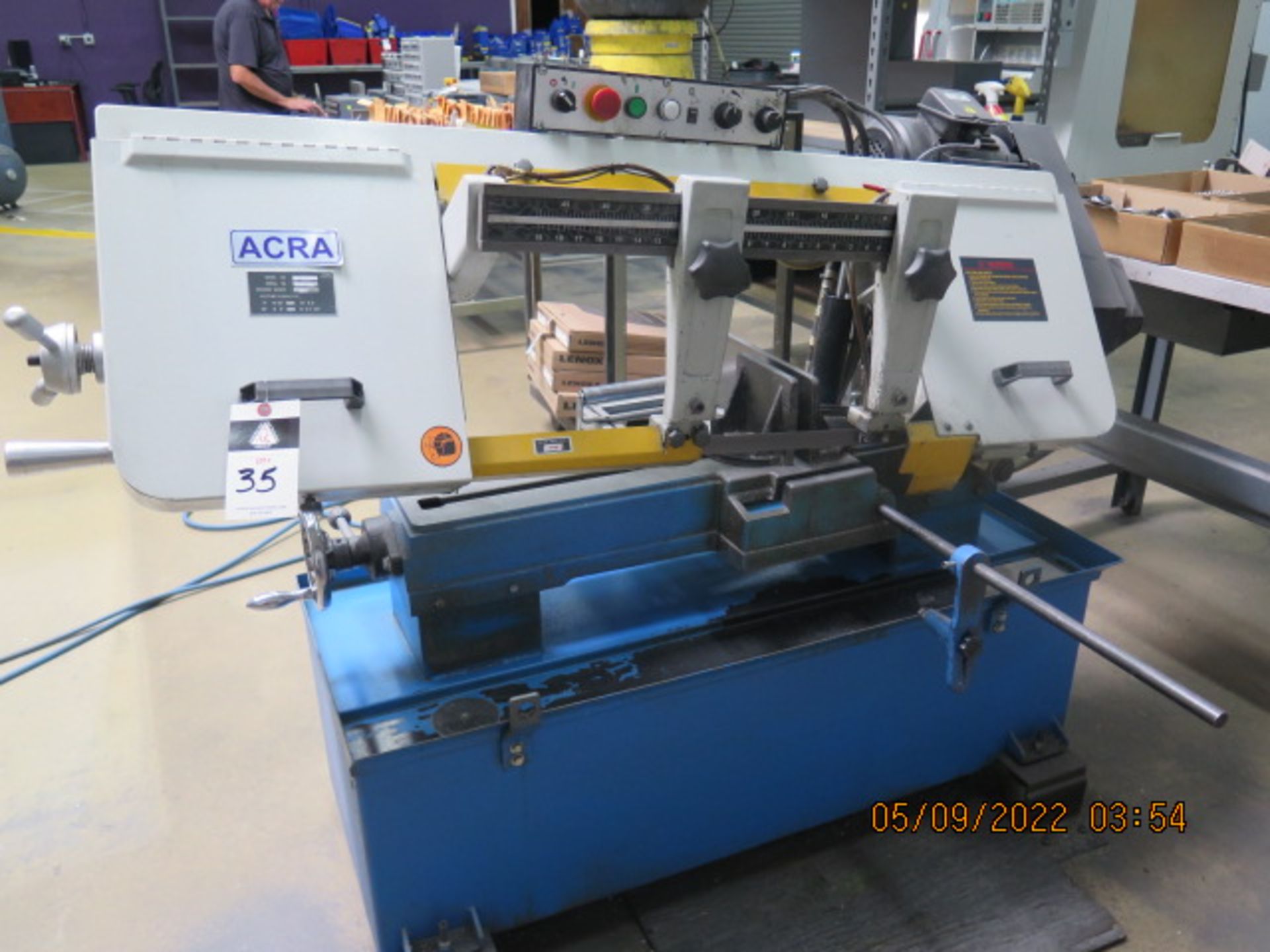 Acra RF-1018SV 10” Horizontal Miter Band Saw s/n 59H1631 w/ Manual Clamping, Work Stop, SOLD AS IS
