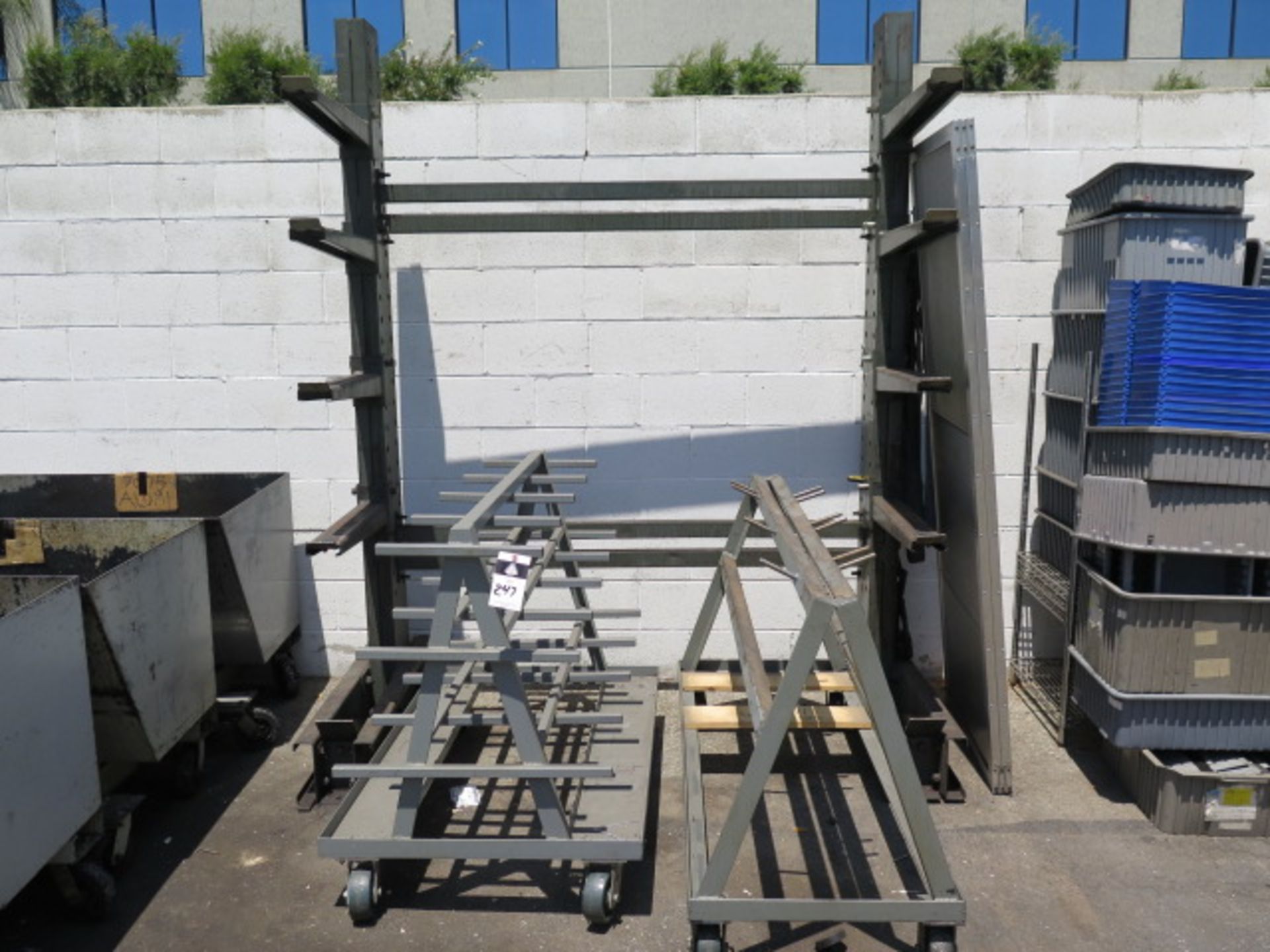 Canitlever Material Rack and (2) Rolling Material Carts (SOLD AS-IS - NO WARRANTY)