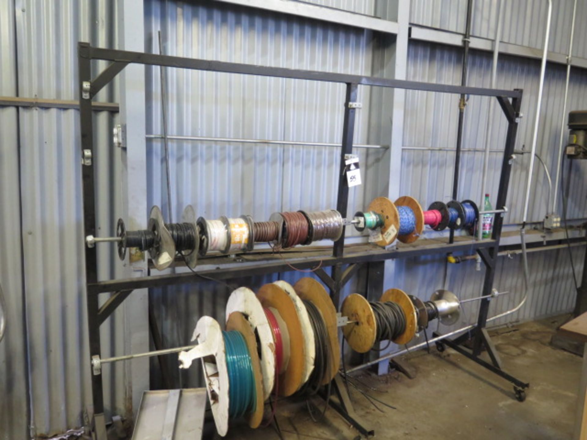 Rolling Wire Spool Racks (2) w/ Misc Electrical Wire and Tubing (SOLD AS-IS - NO WARRANTY)