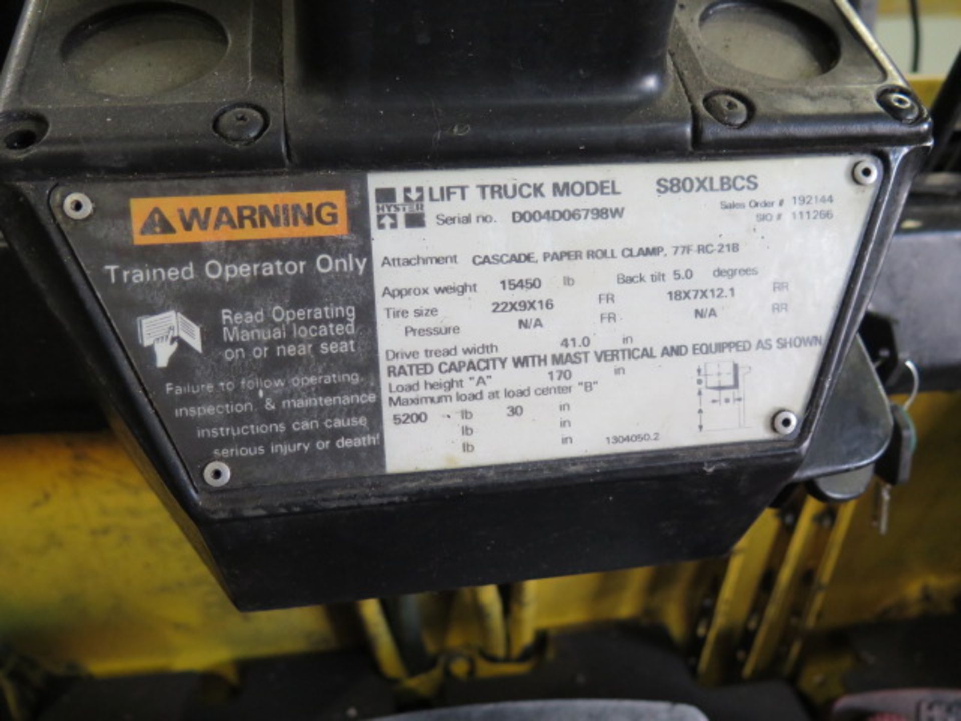 Hyster S80XLBCS 8000 Lb Cap LPG Forklift s/n Doo4D06798W w/ 3-Stage Mast, 170” Lift, SOLD AS IS - Image 15 of 15