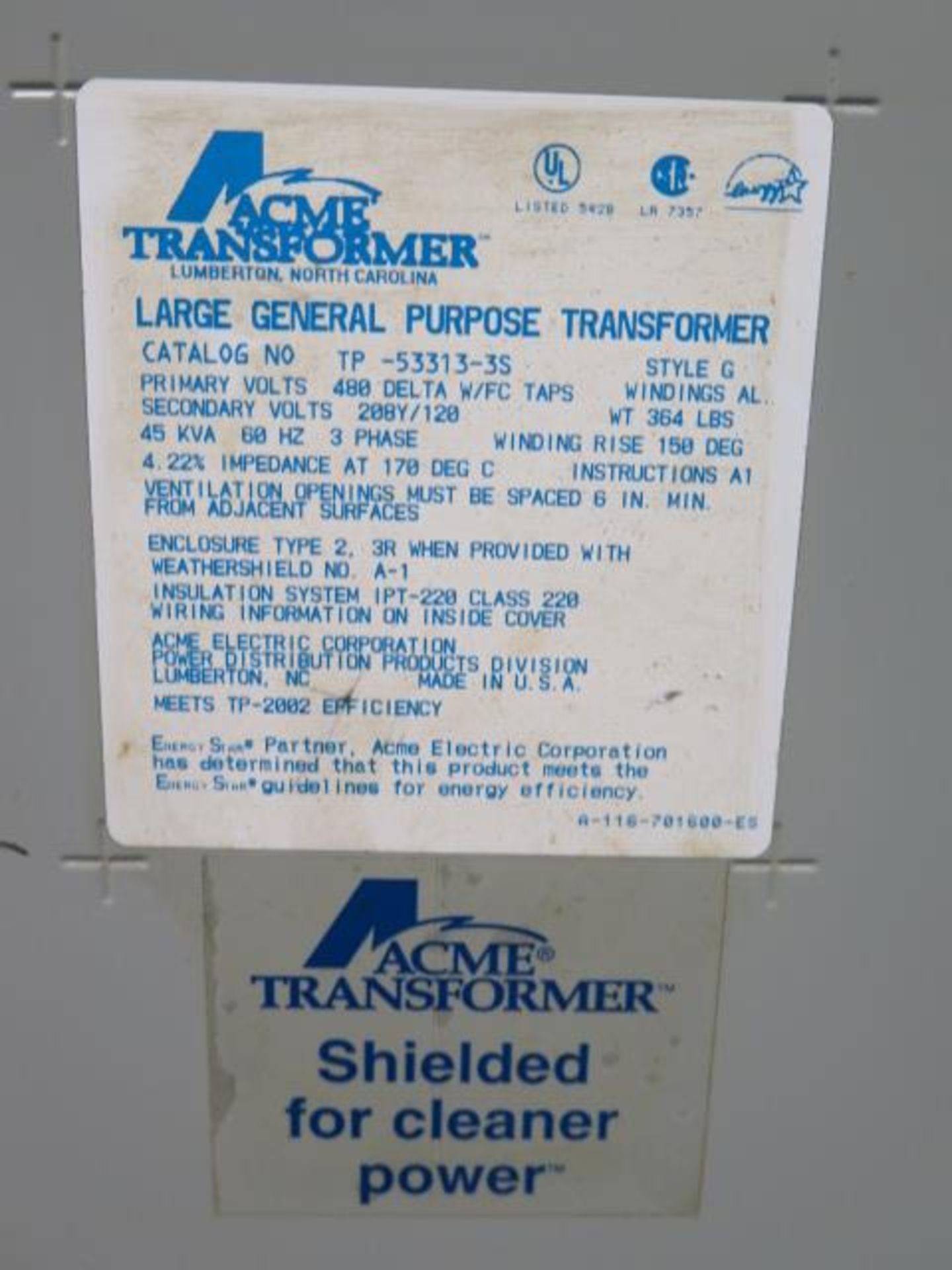 Acme 45 kVA Transformer 480-208Y/120 (SOLD AS-IS - NO WARRANTY) - Image 3 of 3