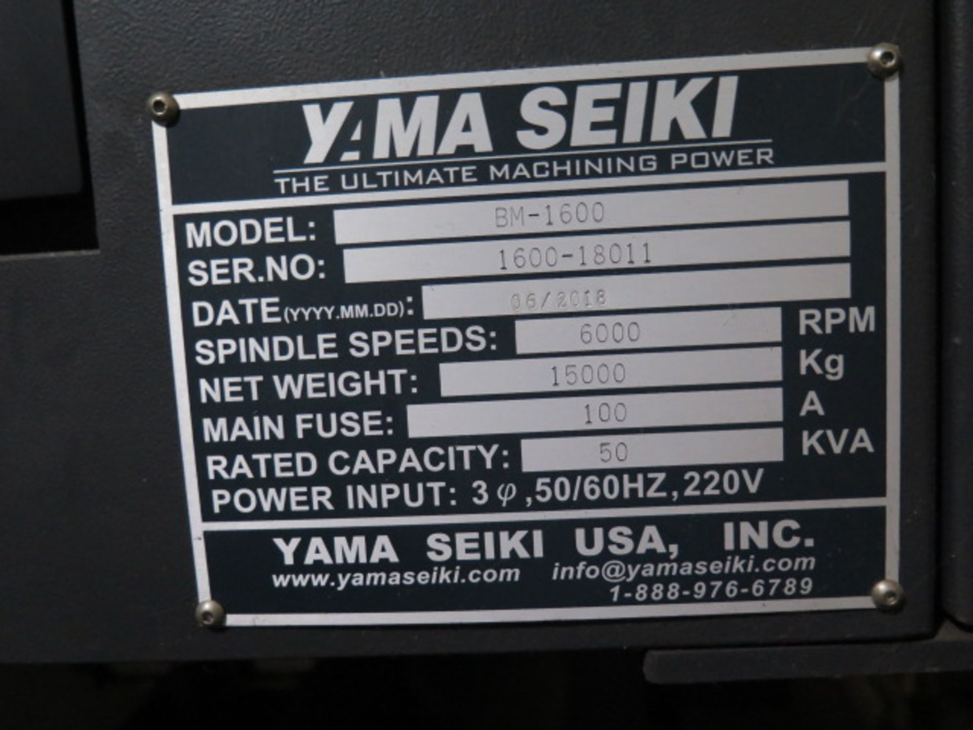 2018 AWEA Yama Seiki BM1600 CNC VMC, s/n 1600-18011 w/ Fanuc Series 0i-MF, SOLD AS IS - Image 16 of 16