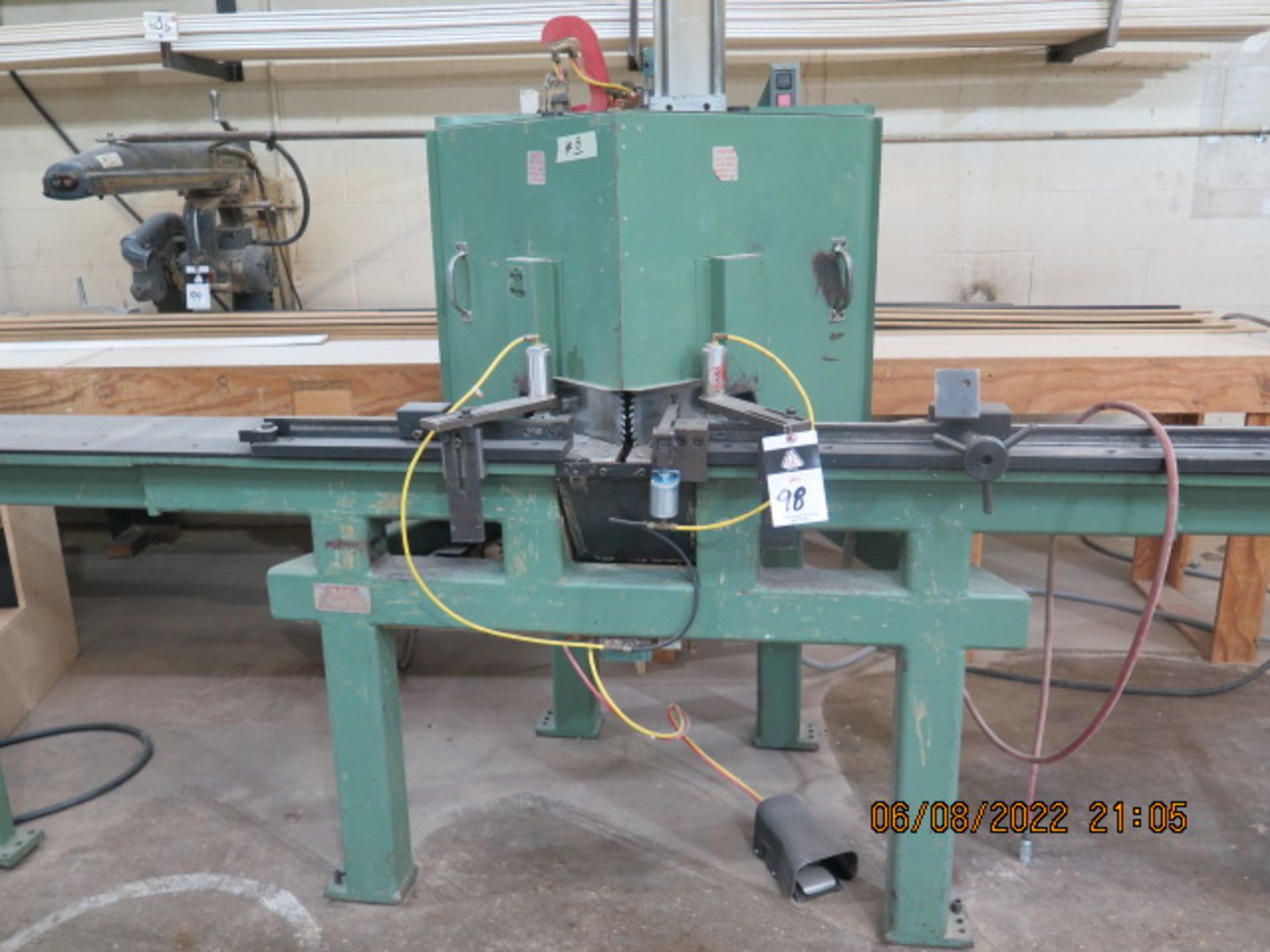 Cimmco DM100 Miter-Cut Saw s/n 8001 w/ Pneumatic Clamping and Feed, Fence System, SOLD AS IS