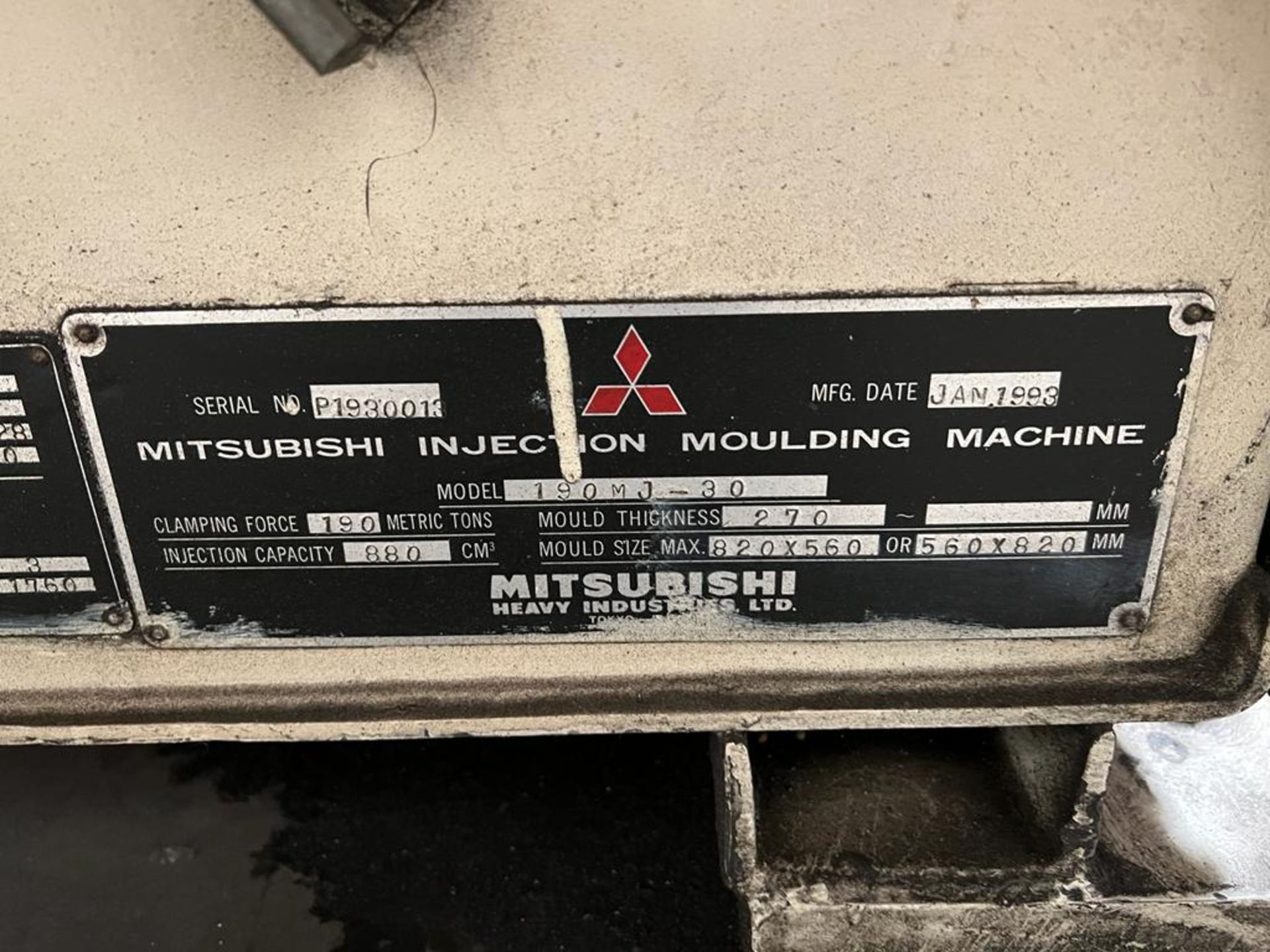 1993 MITSUBISHI MODEL 190MJ-30, 210 US TON PLASTIC INJECTION MOLDER, 53.7 SHOT SIZE, SOLD AS-IS - Image 13 of 13