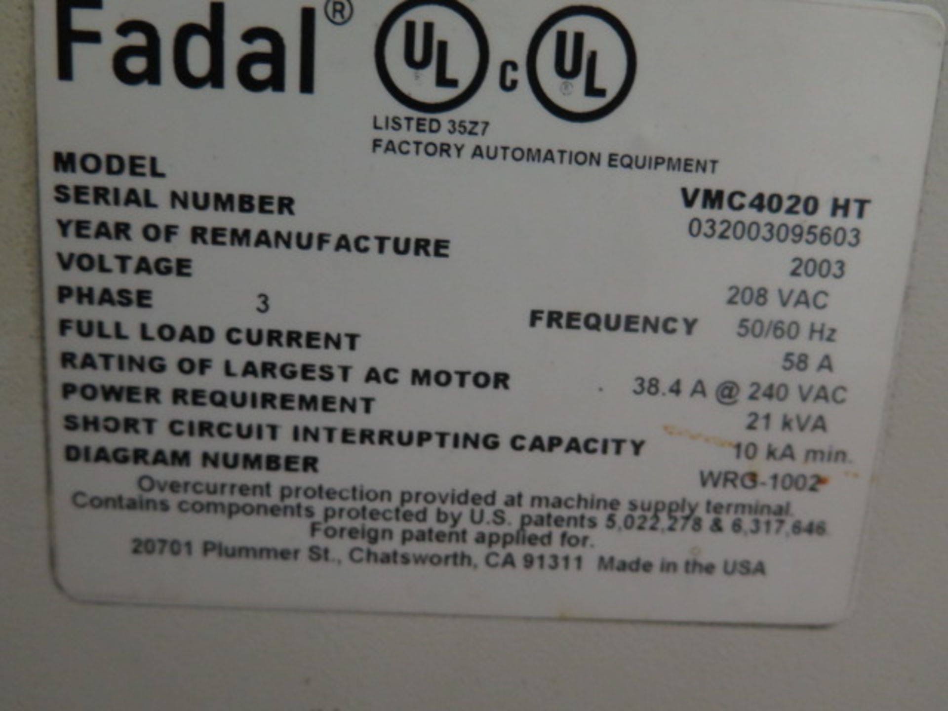 2003 Fadal VMC 4020HT CNC VMC s/n 032003095603 w/ Fadal CNC32MP Controls, SOLD AS IS - Image 18 of 18