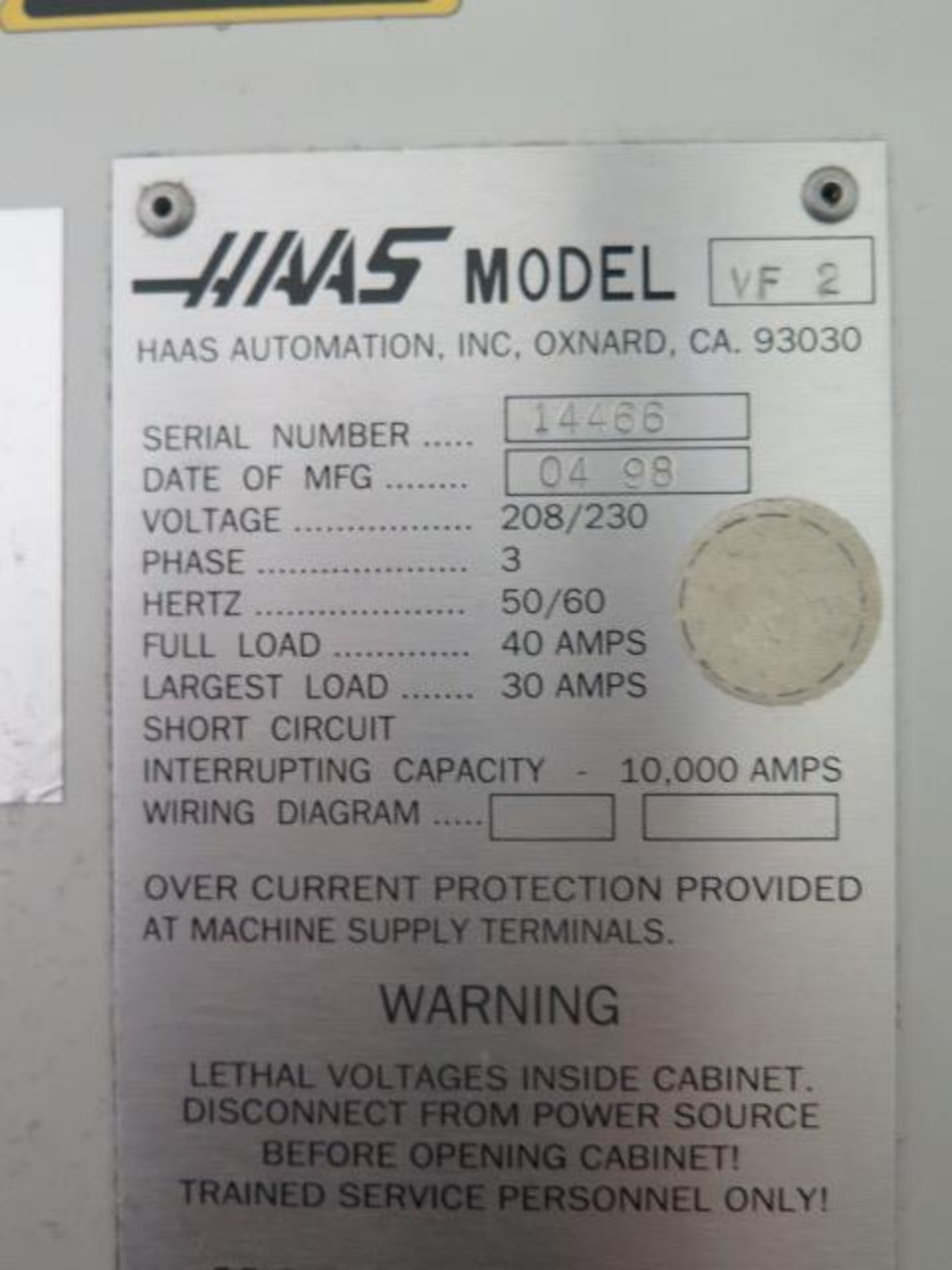 1998 Haas VF-2 CNC Vertical Machining Center s/n 14466 w/ Haas Controls, 20-Station ATC, SOLD AS IS - Image 14 of 14