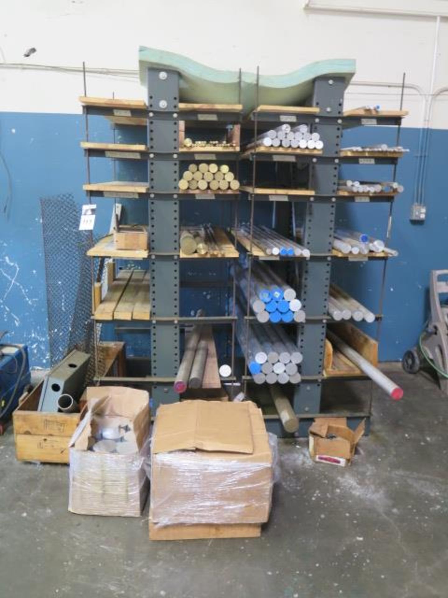Misc Aluminum and Brass Materials w/ Cantilever Material Racks (SOLD AS-IS - NO WARRANTY)