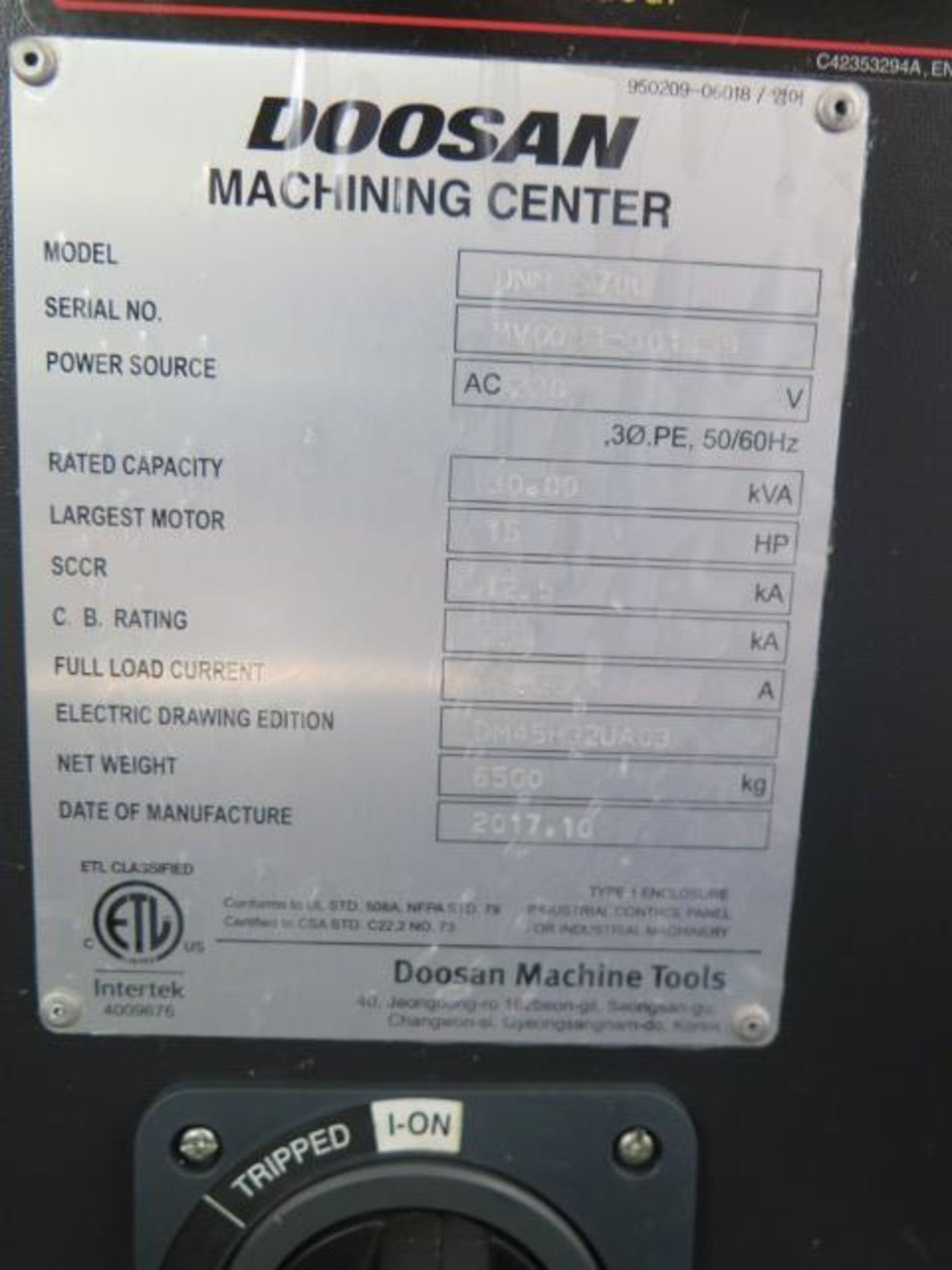 2017 Doosan DNM 5700 CNC VMC s/n MV0091-001459 w/ Doosan-Fanuc i Series, 40 ATC, SOLD AS IS - Image 18 of 18