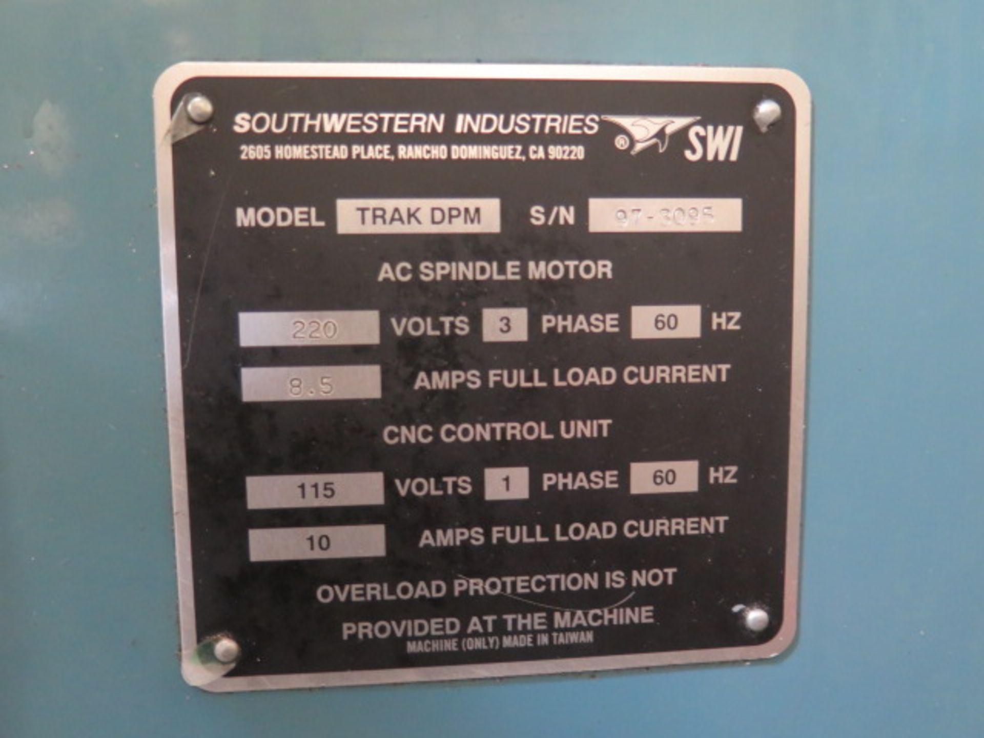 Southwestern Industries TRAK-DPM CNC Mill s/n 97-3095 w/ Proto Trak A.G.E 3 Controls, 3Hp,SOLD AS IS - Image 15 of 15