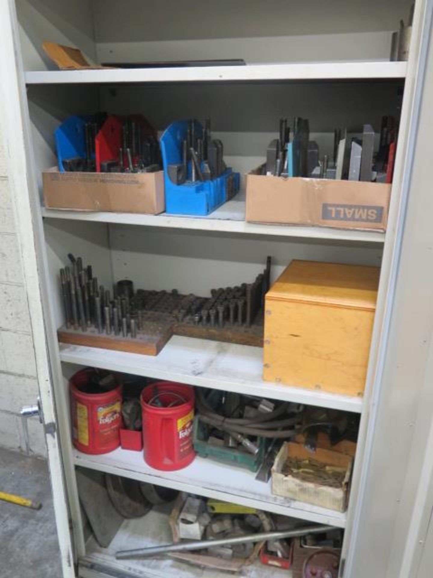 Mill Clamps and Misc w/ Storage Cabinet (SOLD AS-IS - NO WARRANTY)