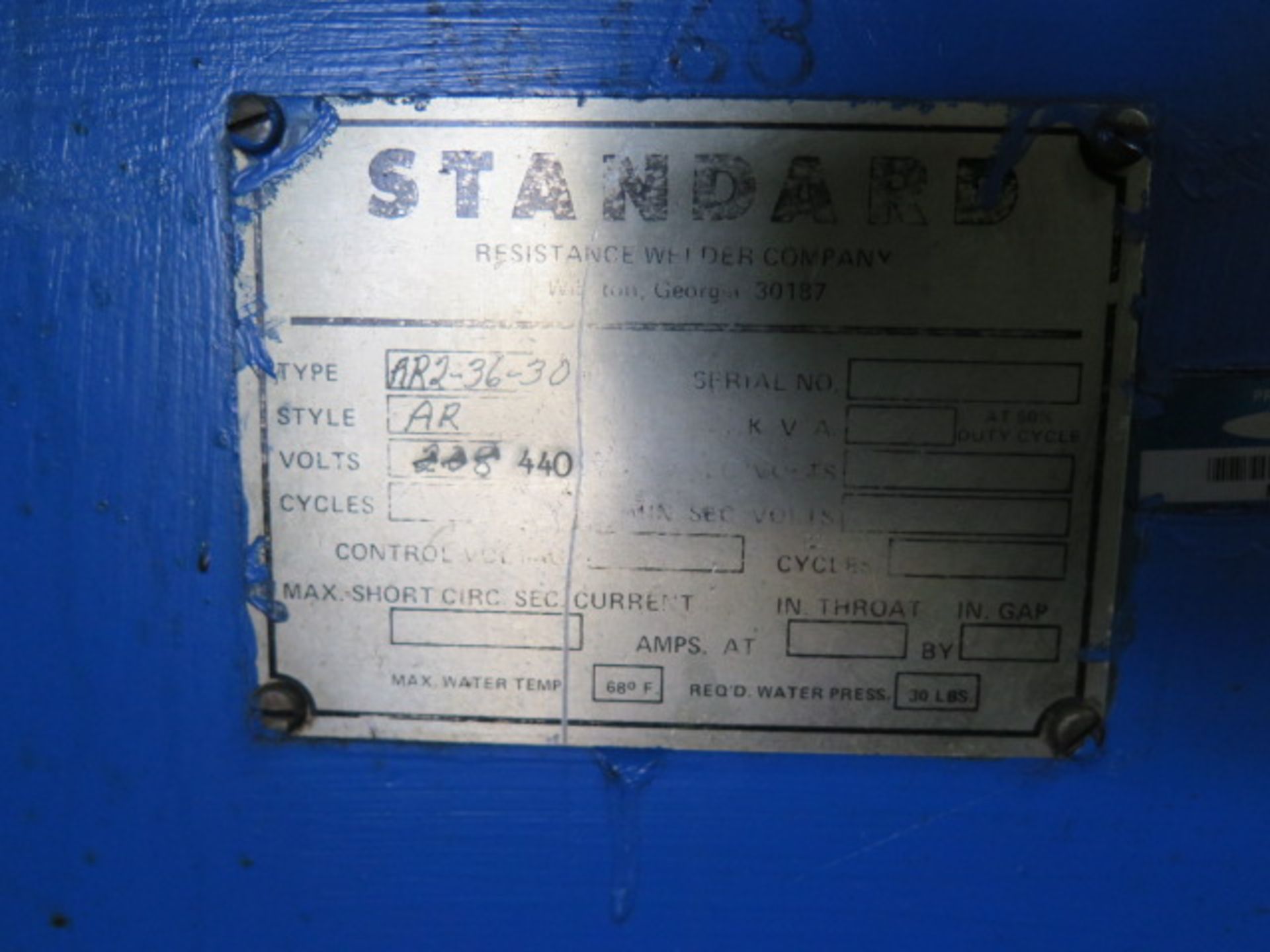 Standard AR2-36-30 30kVA Spot Welder s/n 1939 (SOLD AS-IS - NO WARRANTY) - Image 7 of 7