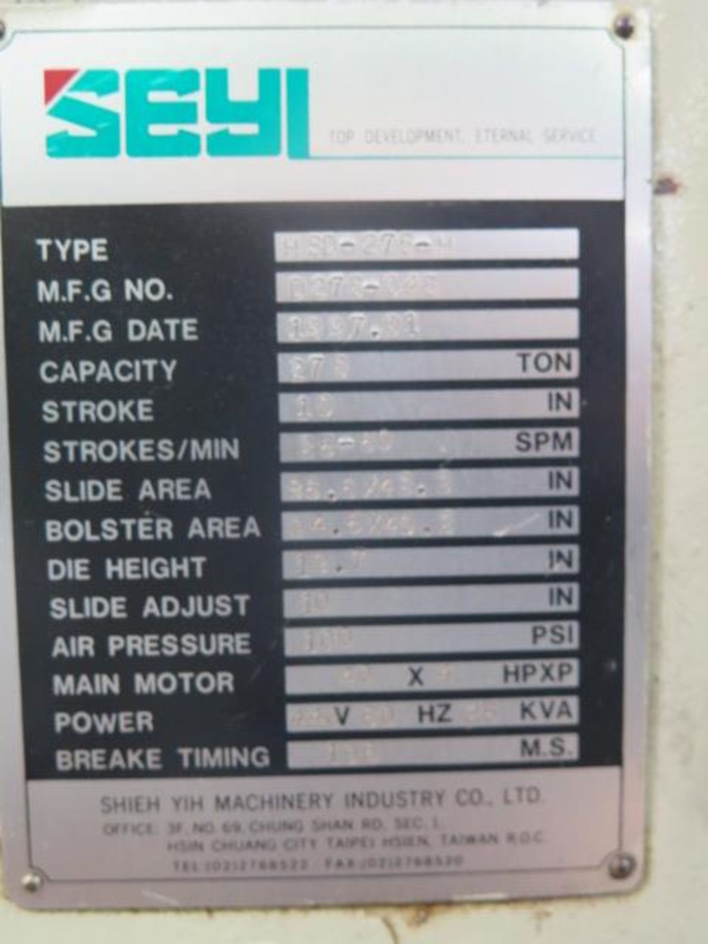 1997 Seyi HDS-275-H 275 Ton Gap Frame Double Crank Press s/n D275-045 w/ Seyi Controls, SOLS AS IS - Image 18 of 18