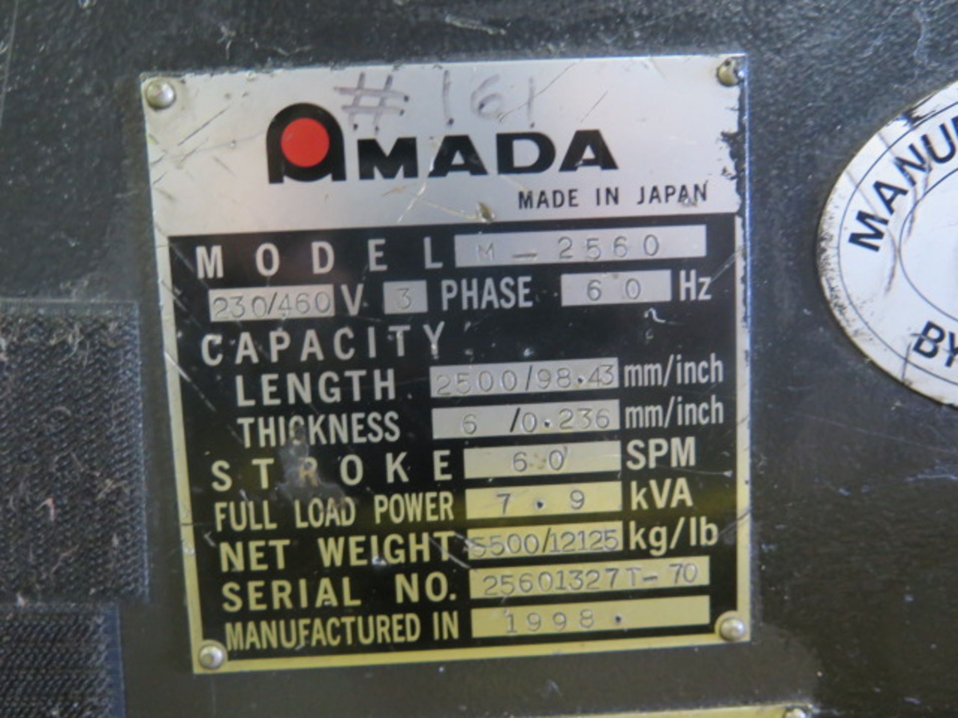 1998 Amada M-2560 ¼” x 8’ Power Shear s/n 25601327T-70,Amada Digital Controls & Back Gage,SOLD AS IS - Image 11 of 11