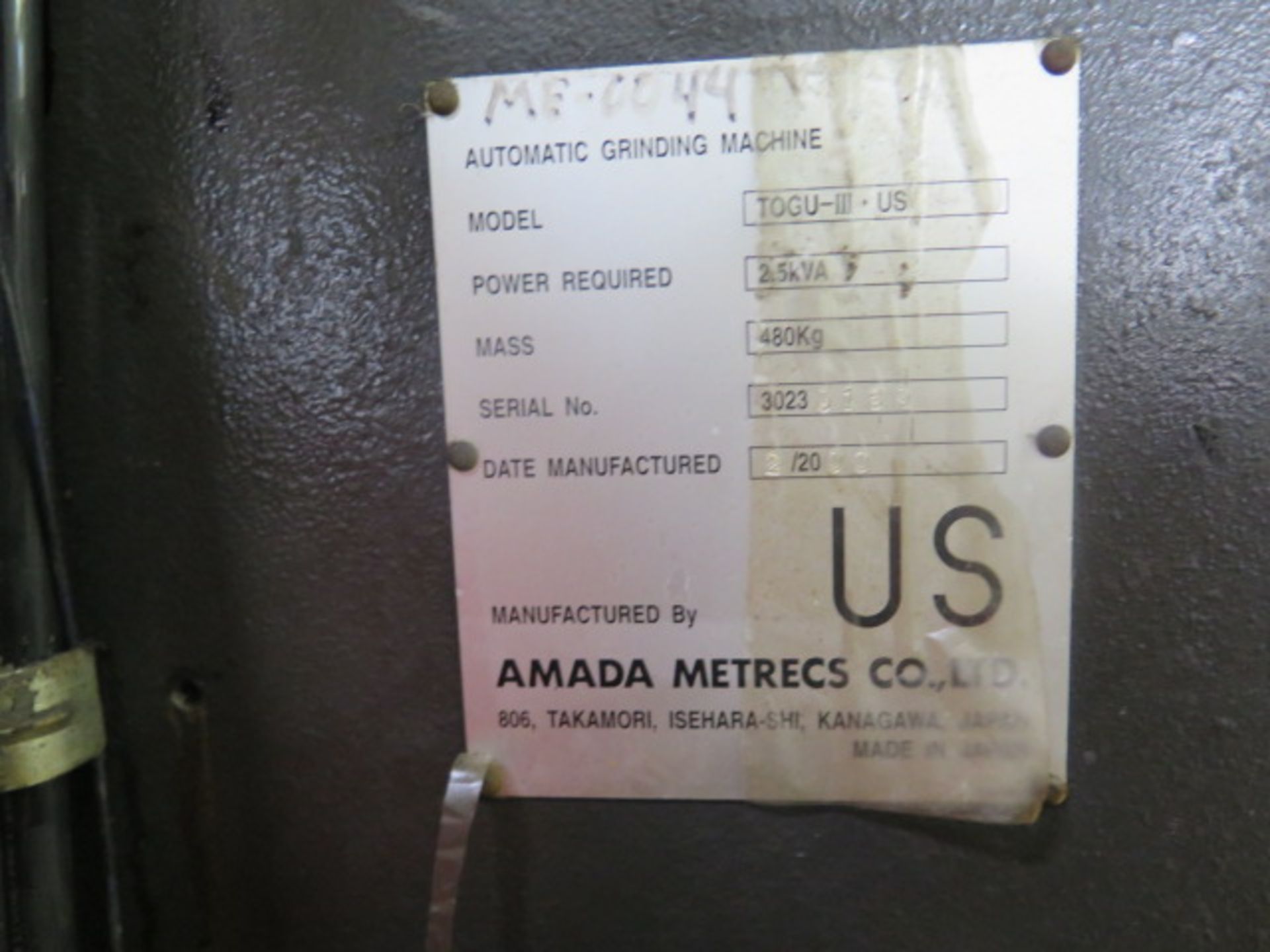 2000 Amada TUGU-III Punch Die Grinder s/n 30230169 w/ 6” 3-Jaw Chuck, Diamond Wheel, SOLD AS IS - Image 7 of 7