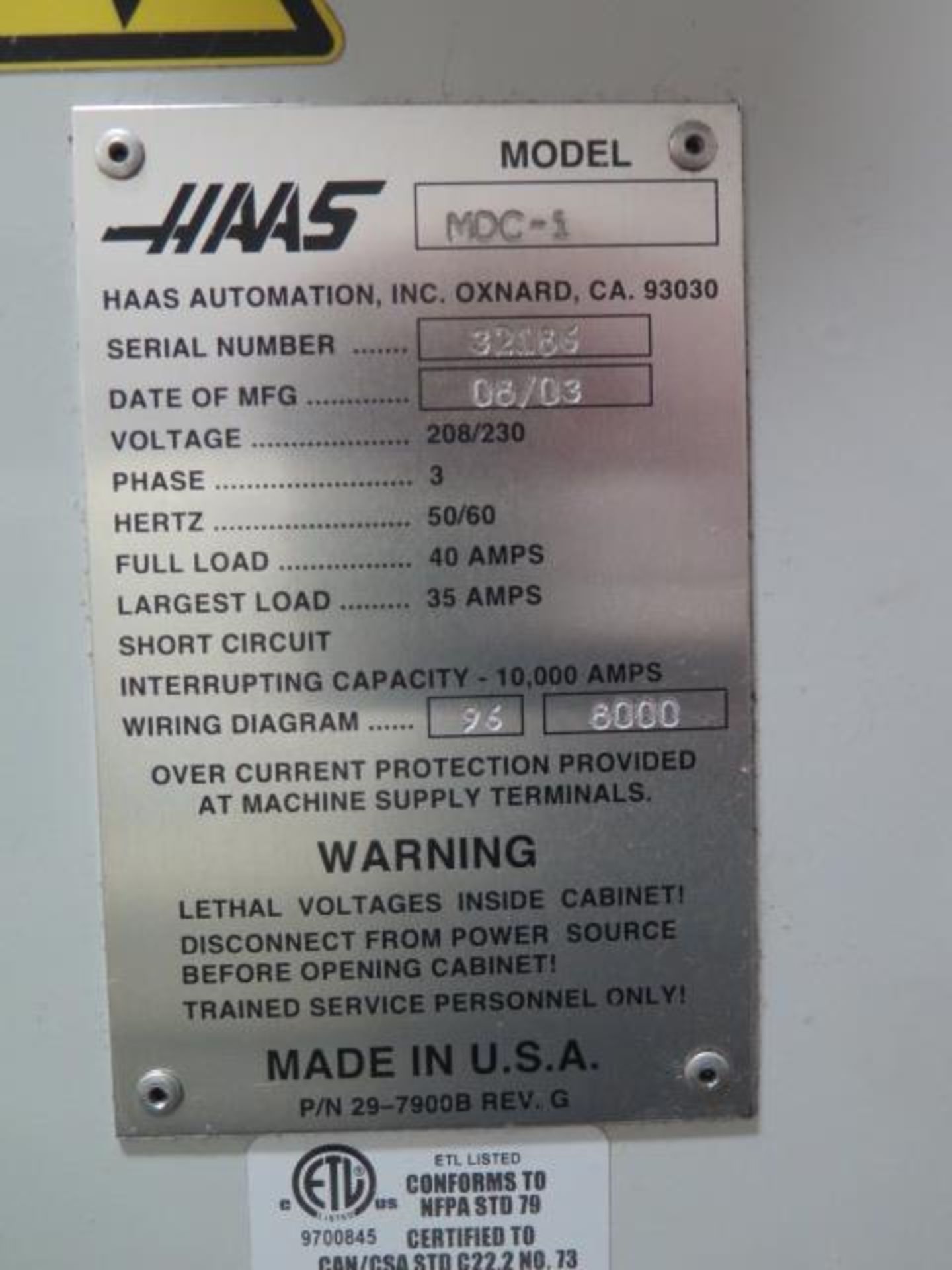 2003 Haas MDC-1 Dual Pallet CNC Milling / Drilling Center s/n 32186 w/ Haas Controls, SOLD AS IS - Image 12 of 12