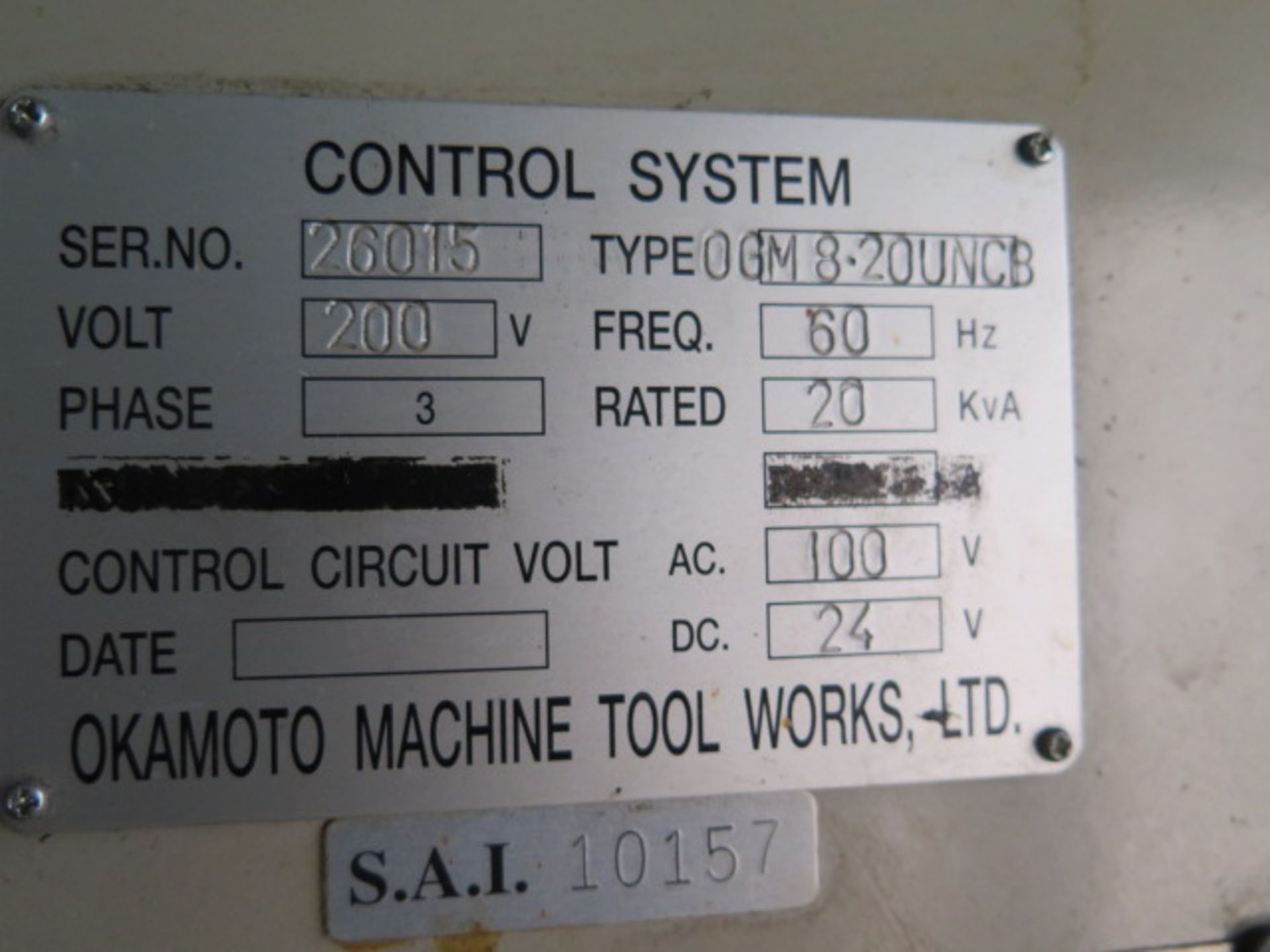 Okamoto “Grind-X” OGM-8-20 UNCB 8” x 20” CNC Grinder s/n 26015 w/ Fanuc Series 21i-TB, SOLD AS IS - Image 12 of 12