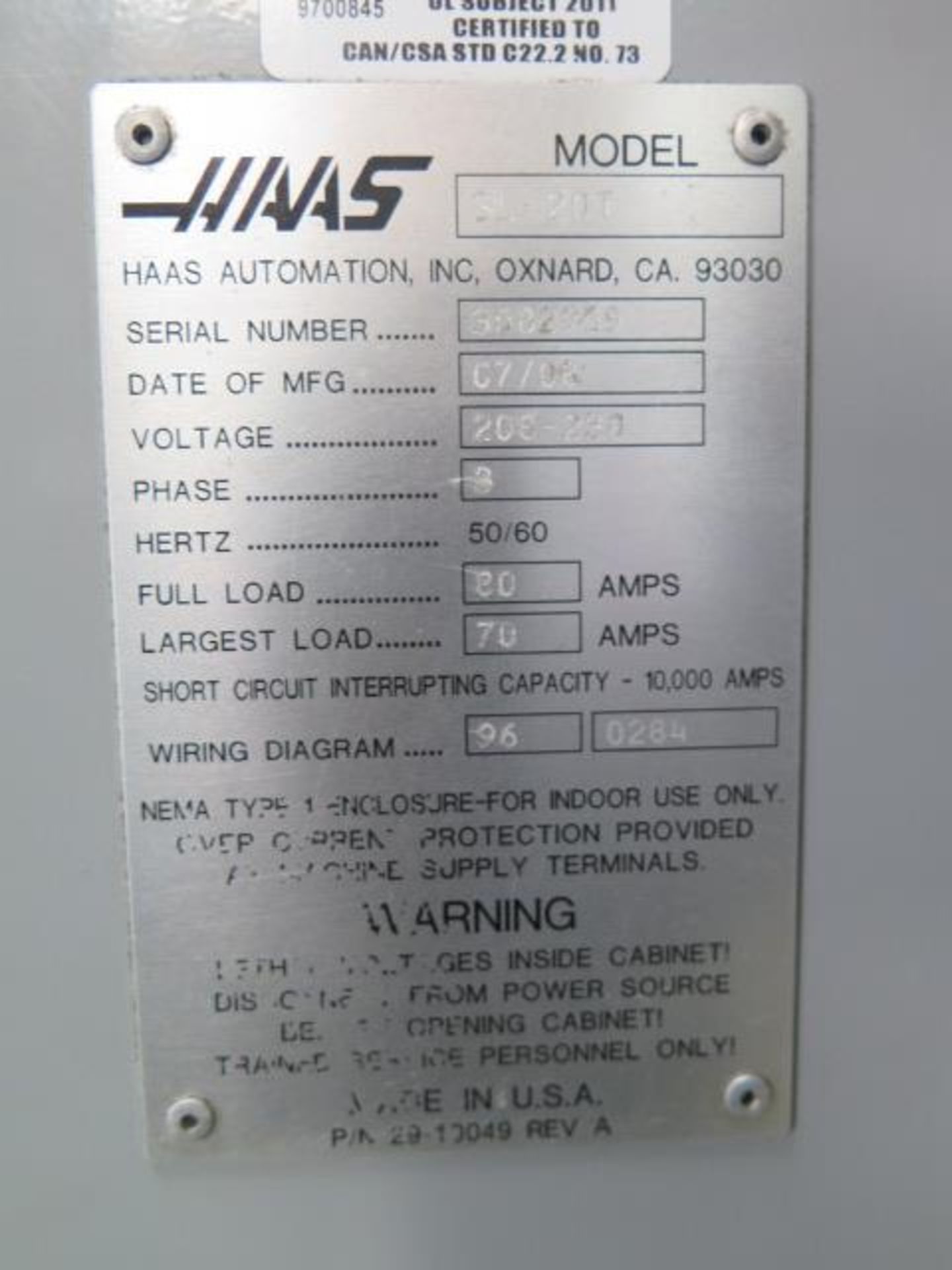 2006 Haas SL-20T CNC turning center s/n 3082959, 12-Station Turret, Tailstock, SOLD AS IS - Image 15 of 15