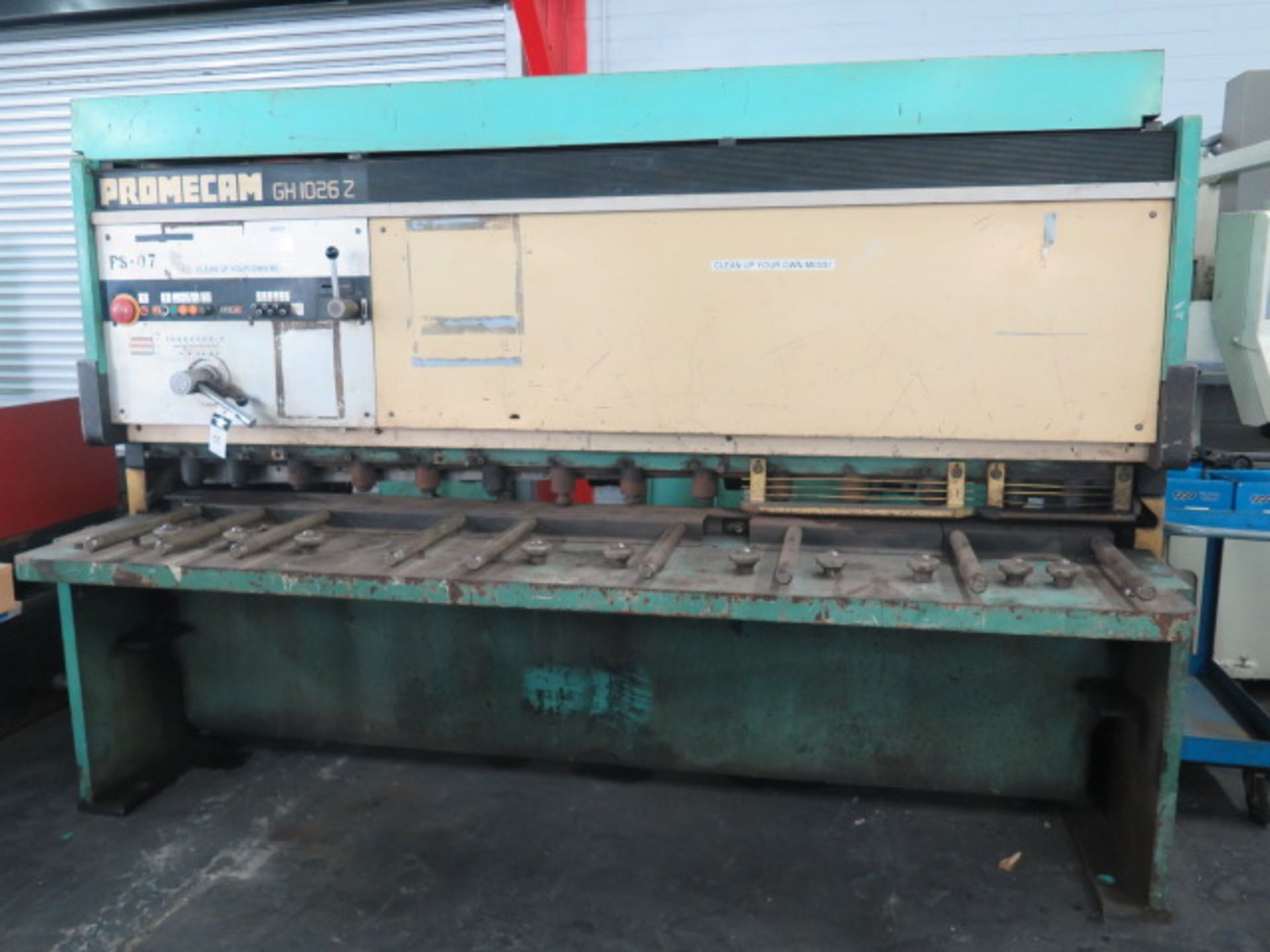 Promecam GH 1026Z ½” x 104” Hydraulic Power Shear s/n 610268107 w/ Power Back Gauge, SOLD AS-IS