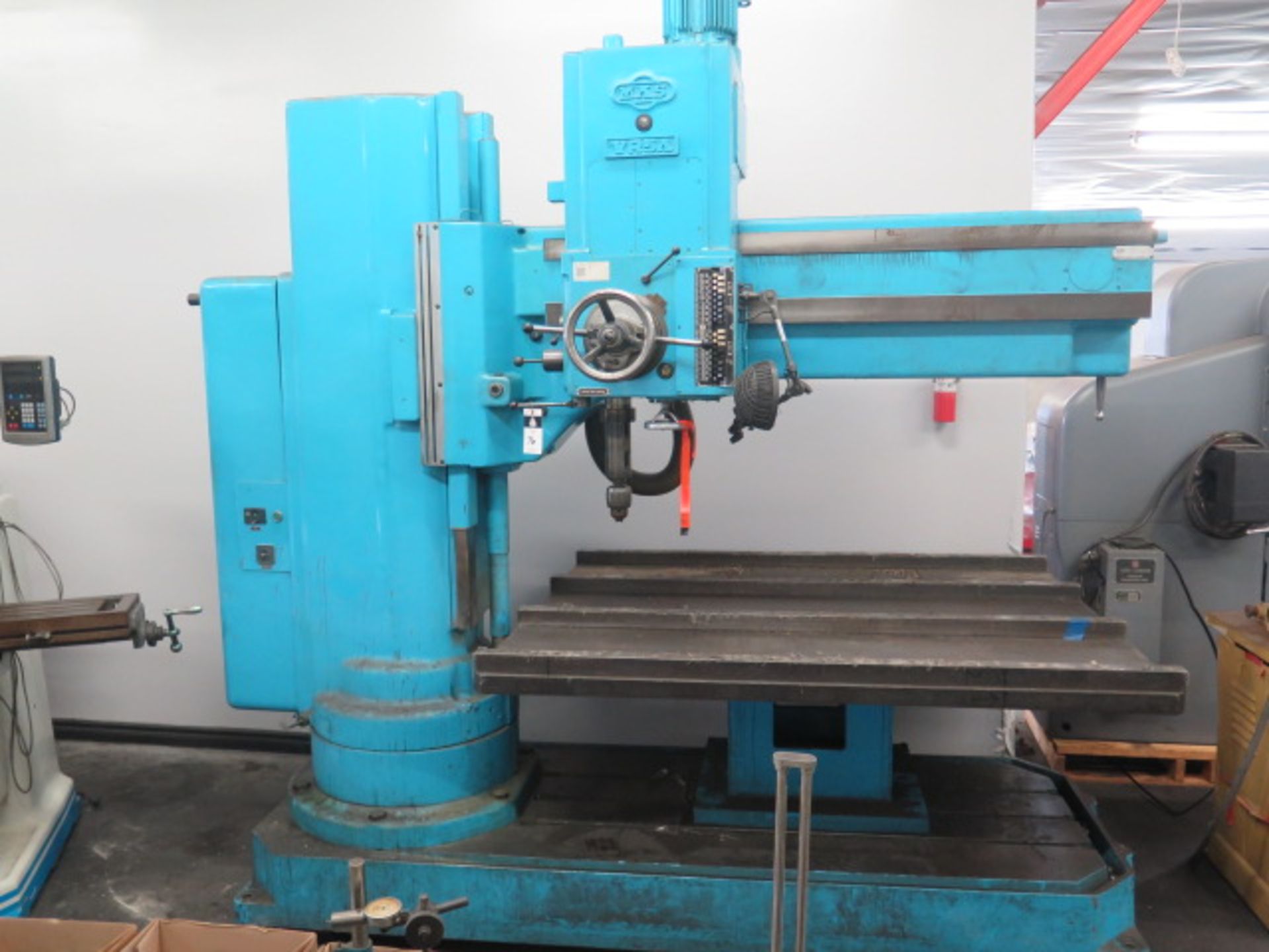 MAS mdl. VR5A 48” Radial Arm Drill, w/ 28-2500 Push Button RPM, Power Feeds, 60” x 72”, SOLD AS IS