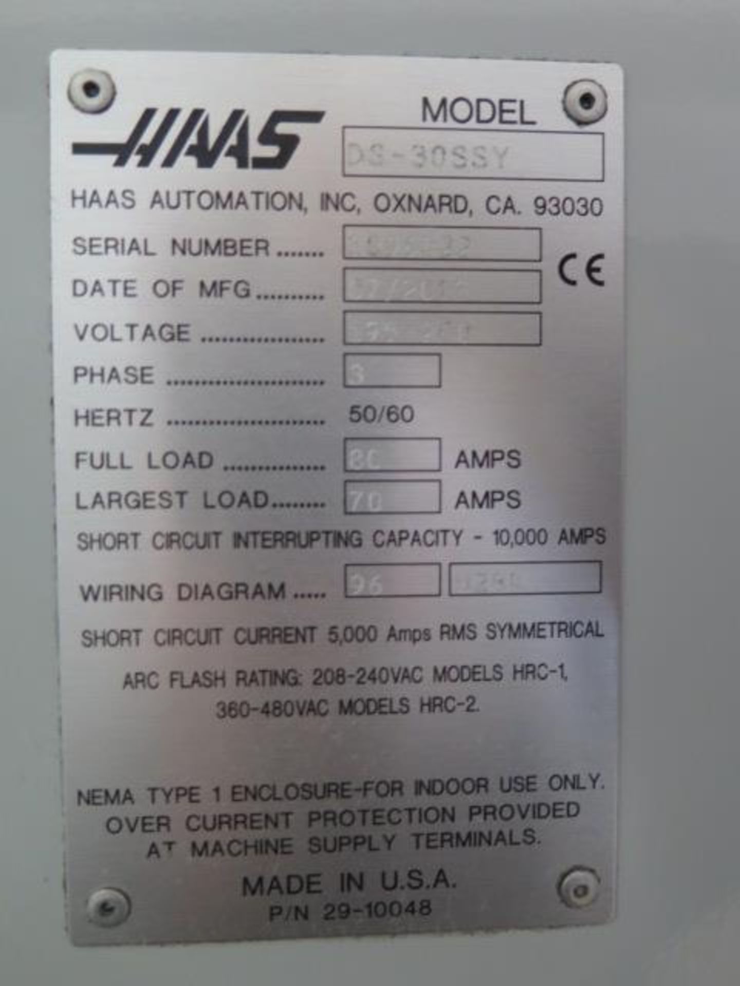 2013 Haas DS-30SSY Dual Spindle y-Axis CNC Turning Center s/n 3096422 w/ Haas Controls, SOLD AS IS - Image 17 of 17