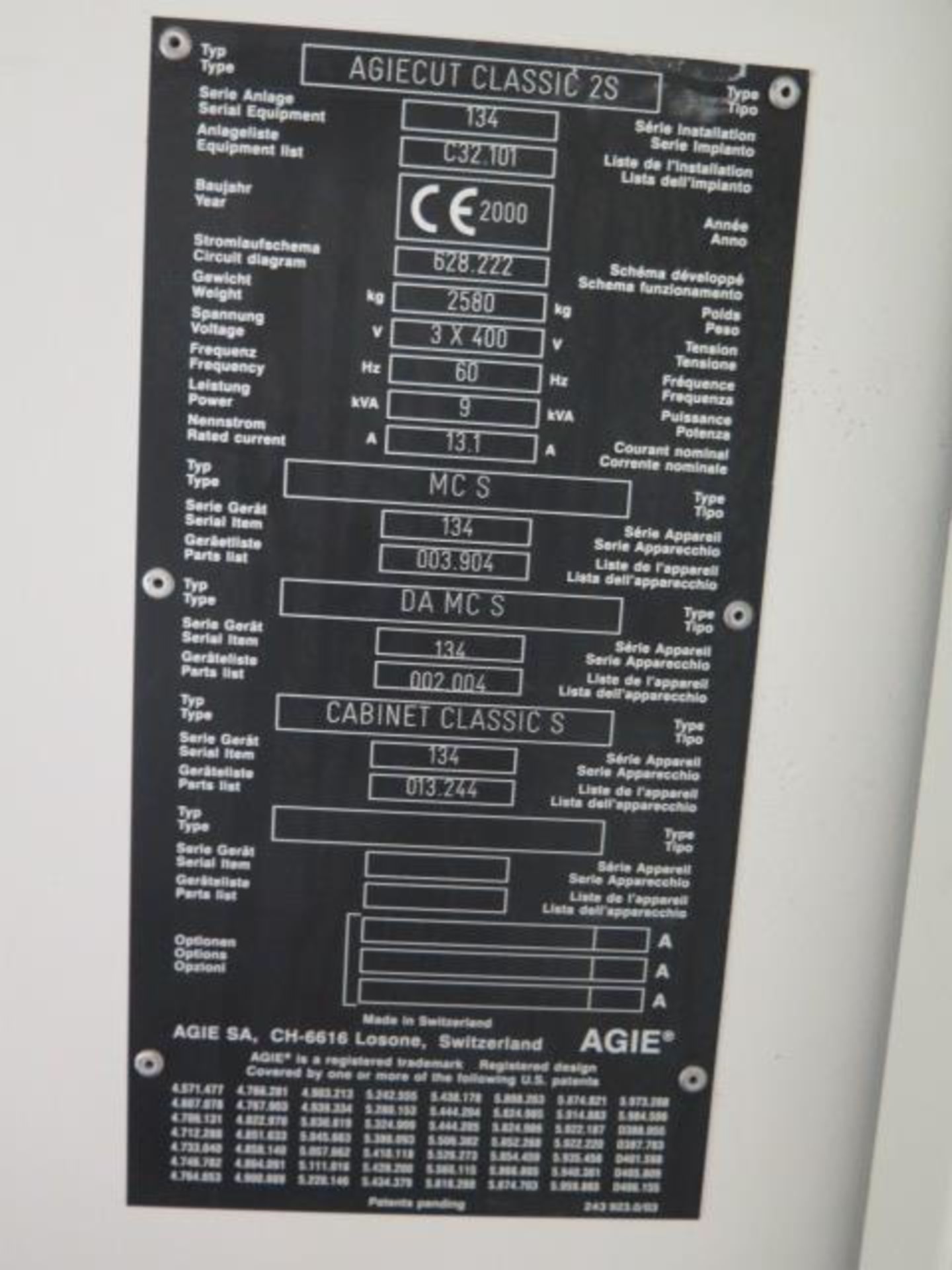 2000 Agie “Agiecut Classic 2S” CNC 5-Axis Wire EDM s/n 134 w/ Agie Agievision Controls, SOLD AS IS - Image 18 of 18