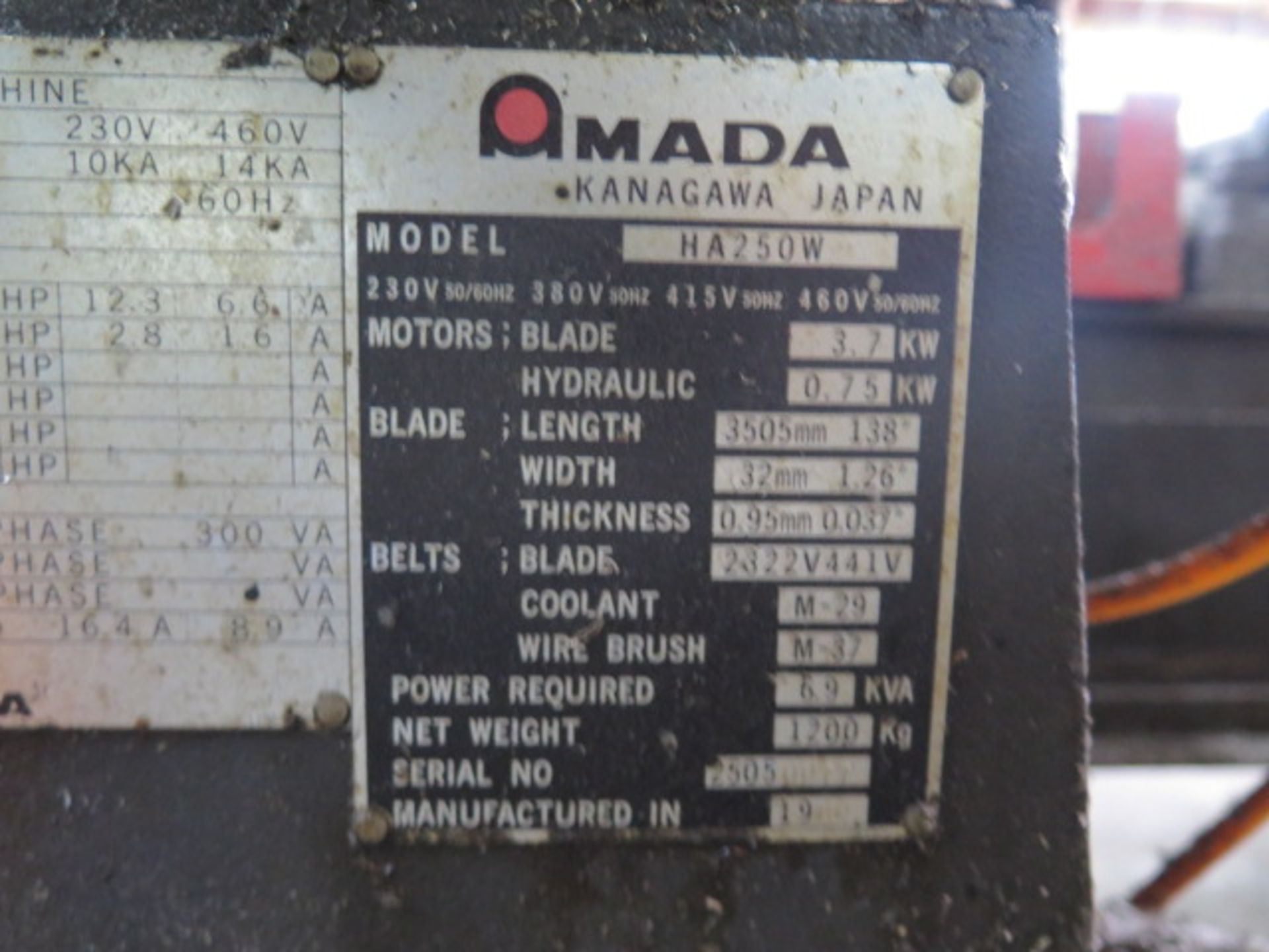 Amada HA250W 10” Automatic Hyd Horizontal Band Saw w/ Anada Controls, Hydraulic Clamping, SOLD AS IS - Image 14 of 14