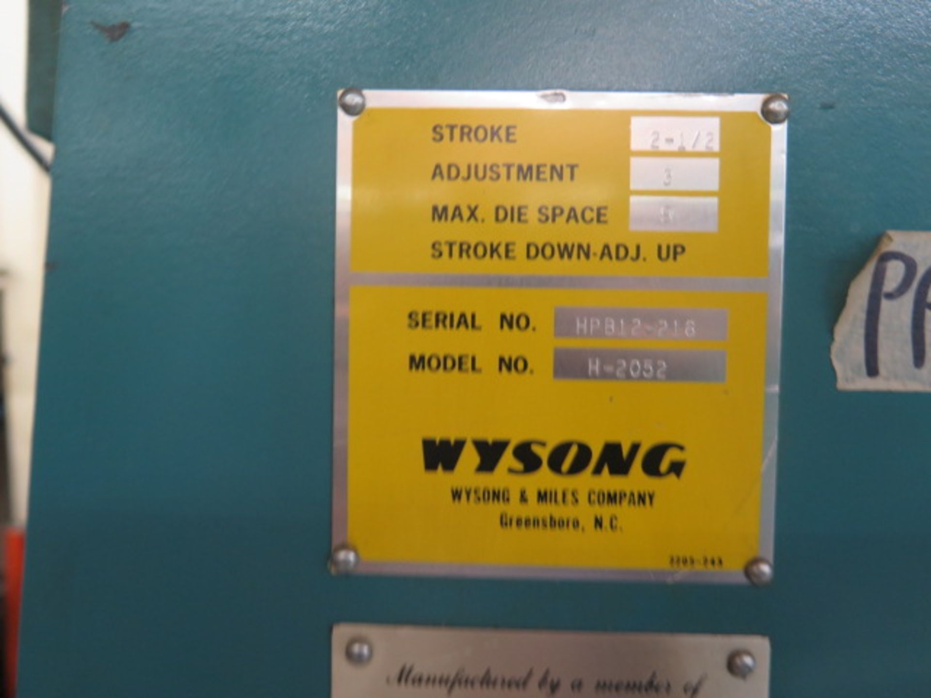 Wysong H-2052 20 Ton x 52” Press Brake s/n HPB12-216 w/ Manual Back Gage, 2 ½” Stroke, SOLD AS IS - Image 14 of 14