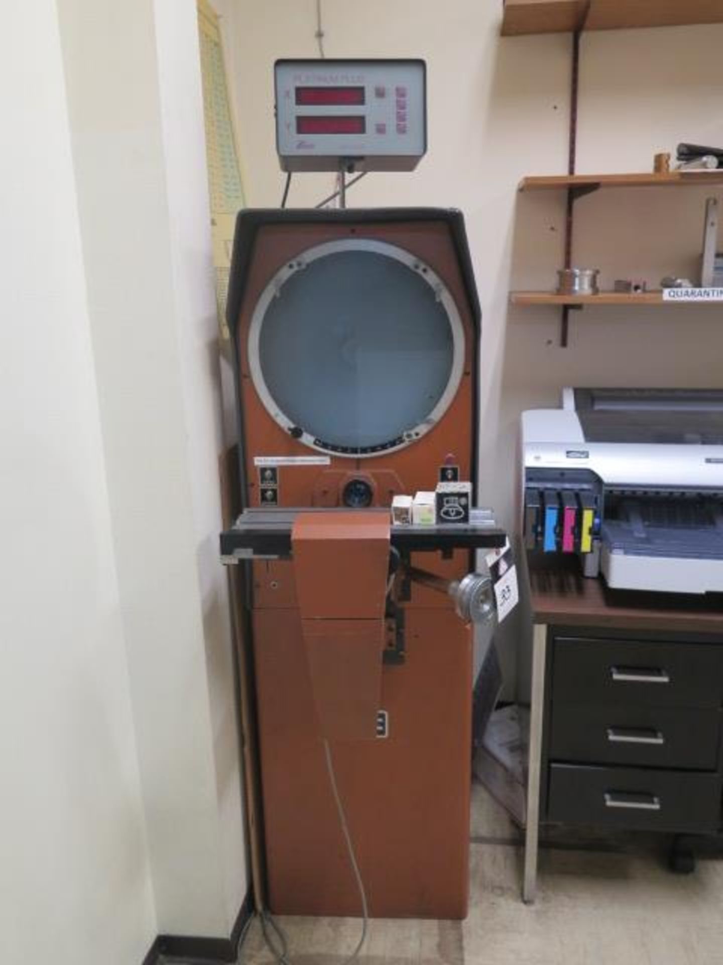 MicroVu mdl. M14 14” Floor Model Optical Comparator s/n 3521 w/ Enco Platinum Plus DRO, Surface