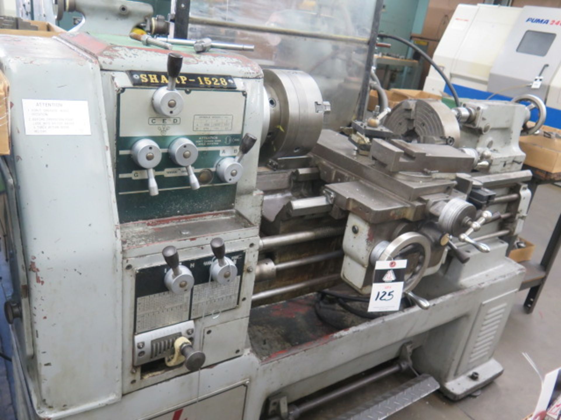 Sharp 1528 15” x 28” Geared Head Gap Bed Lathe s/n 922 w/ 83-1800 RPM, Inch/mm Threading, SOLD AS IS