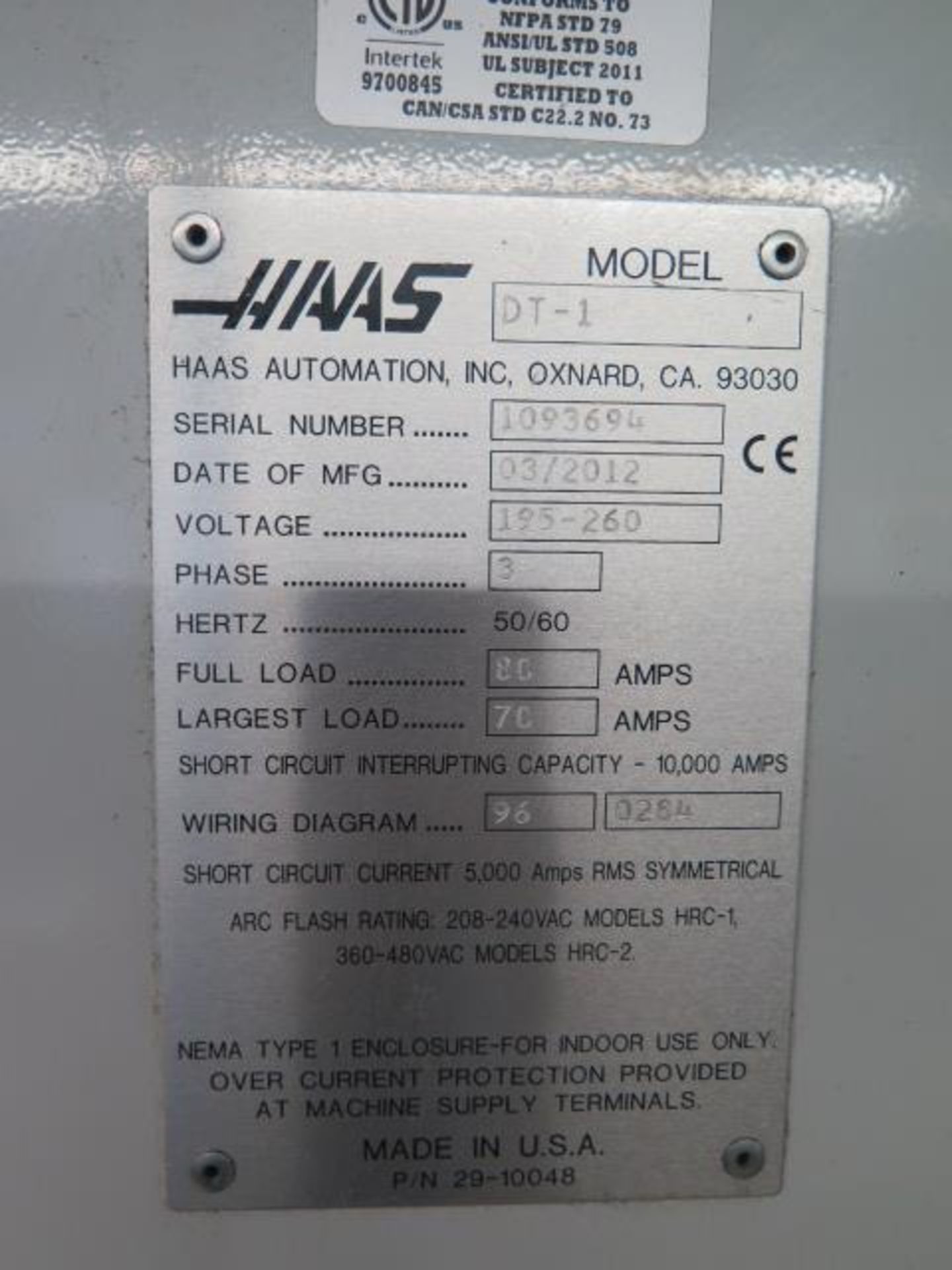 2012 Haas DT-1 4-Axis CNC VMC s/n 1093694 w/ Haas Controls, 20-Station ATC, SOLD AS IS - Image 13 of 13