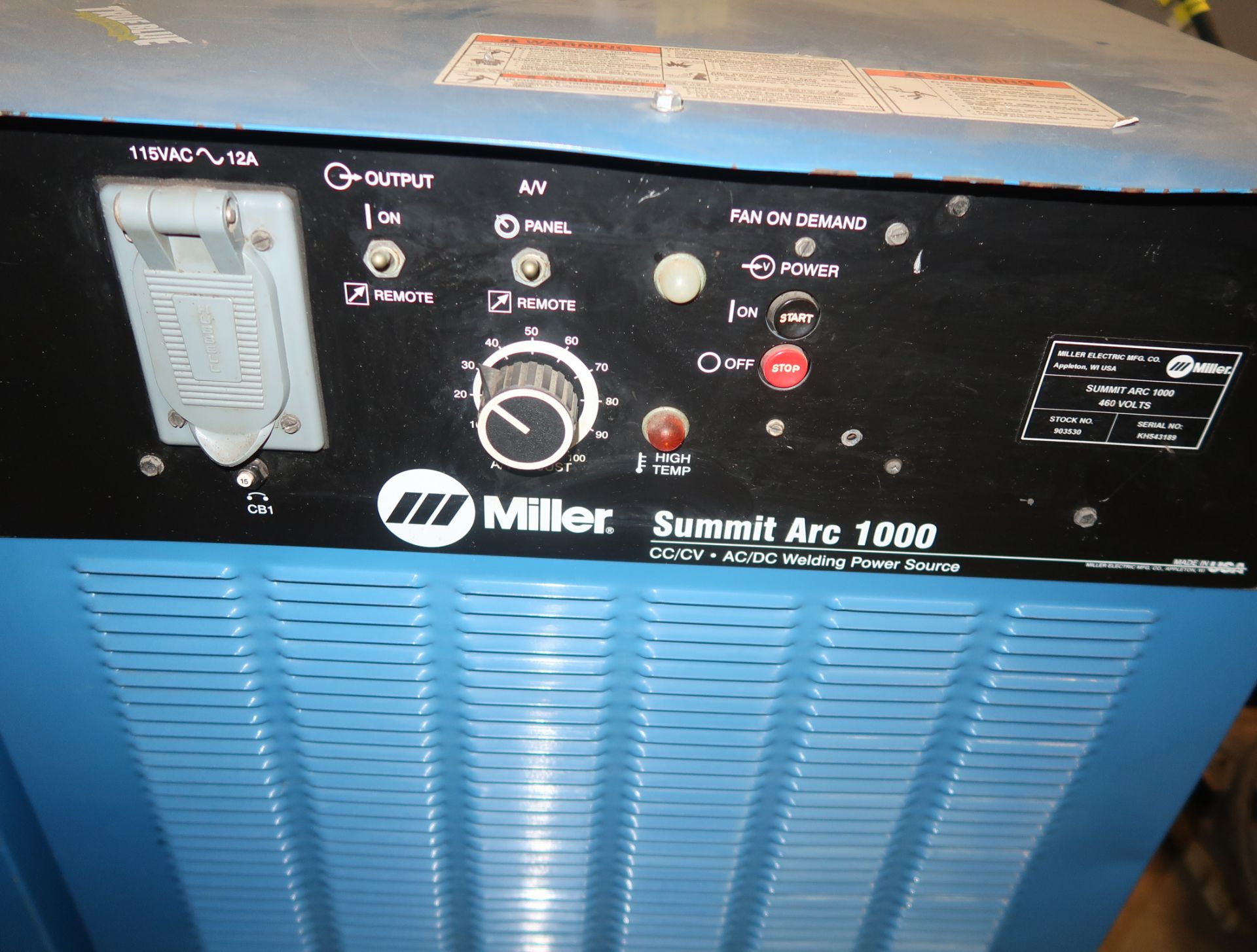 MILLER SUMMIT ARC 1000 CC/CV - AC/DC WELDING POWER SOURCE, 460V 3PH, SN. H543189 - Image 2 of 3